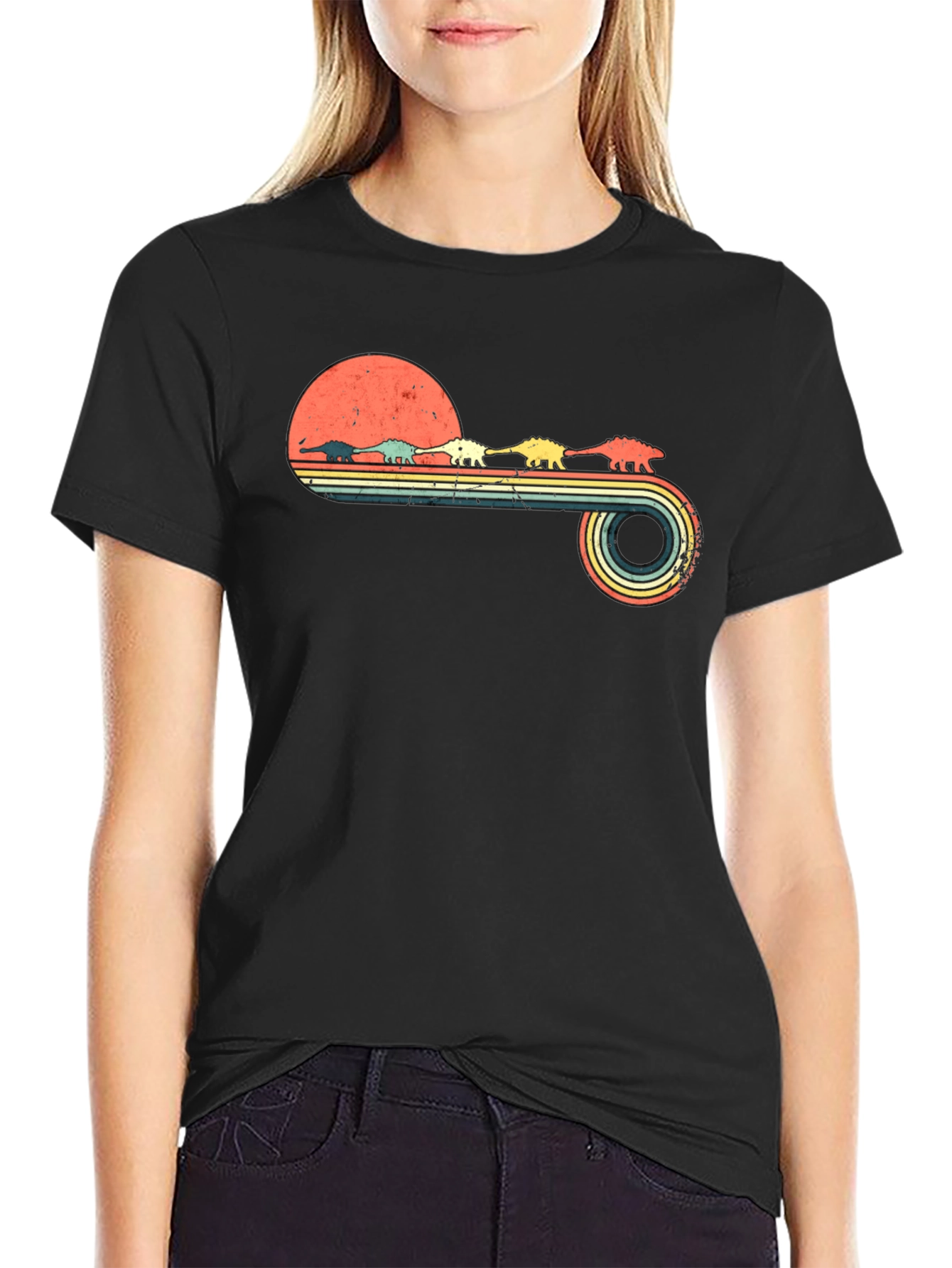 Retro Dinosaur Sunset Graphic Tee