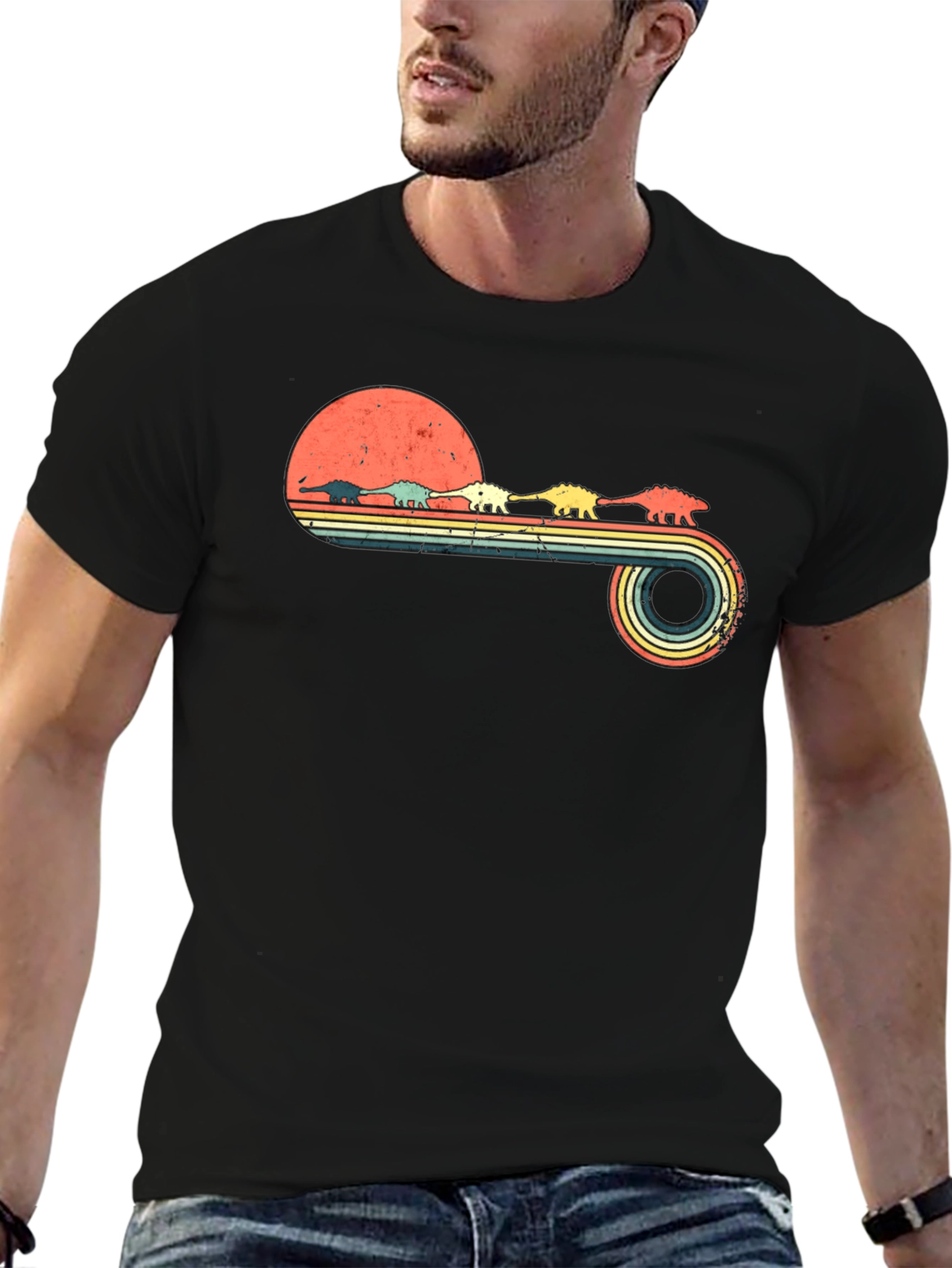 Retro Dinosaur Sunset Graphic Tee