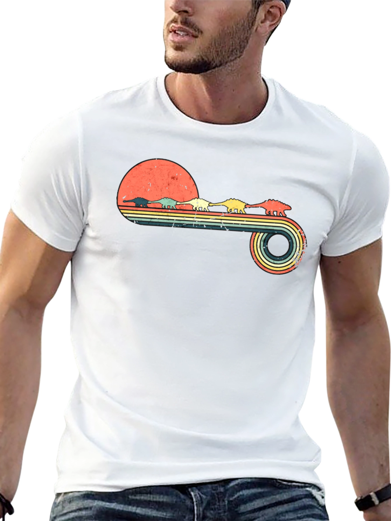 Retro Dinosaur Sunset Graphic Tee