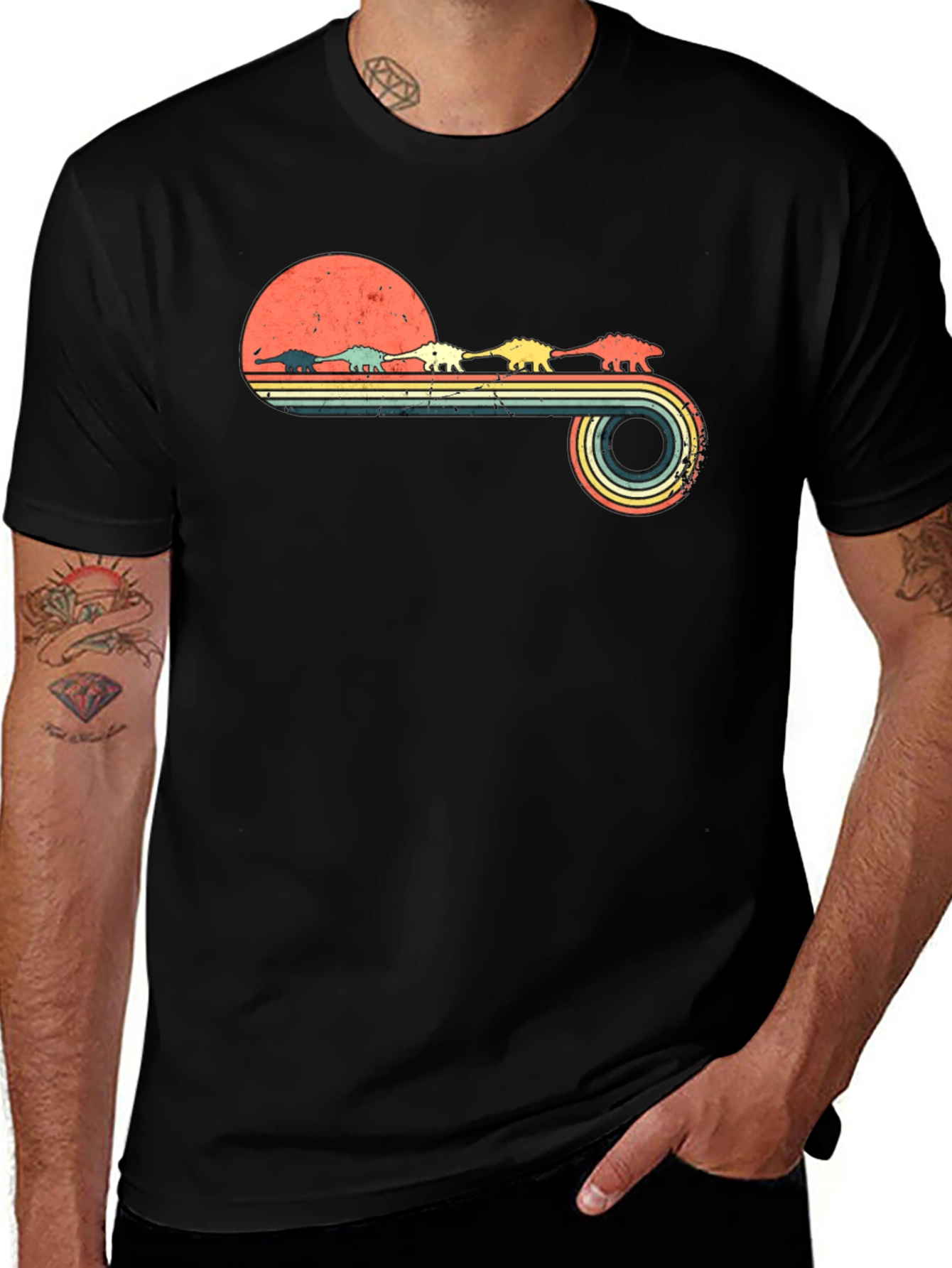 Retro Dinosaur Sunset Graphic Tee