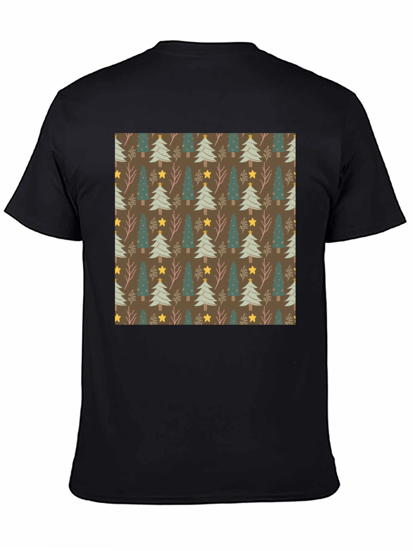 Festive Christmas Tree Pattern Black Tee