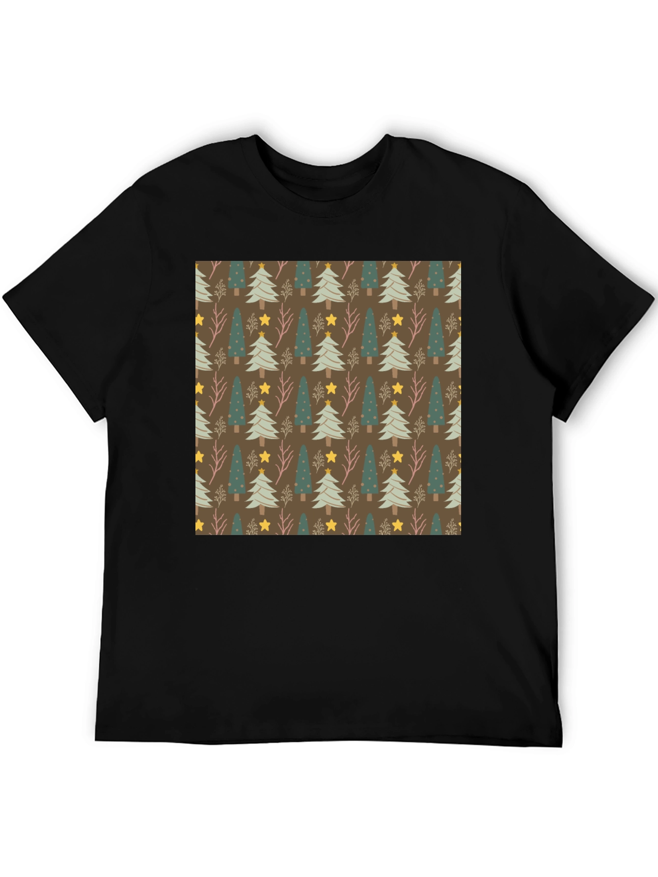 Festive Christmas Tree Pattern Black Tee
