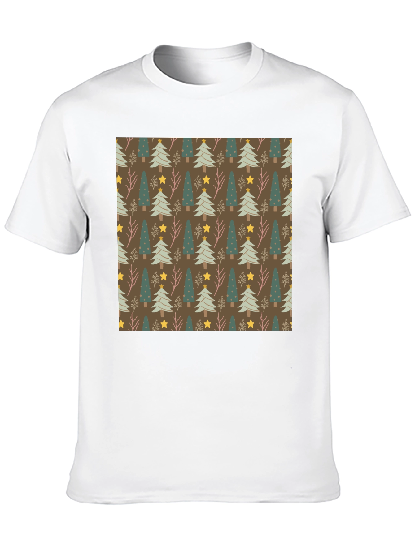 Festive Christmas Tree Pattern Black Tee