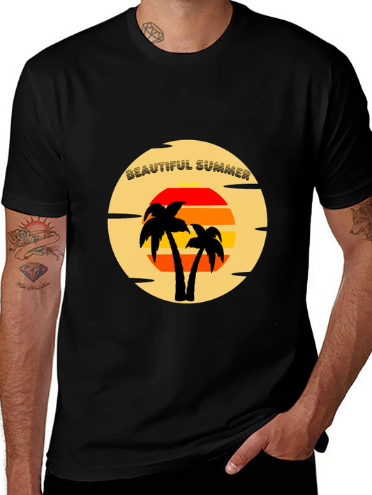 Beautiful Summer T-Shirt - Tropical Palm Tree Sunset