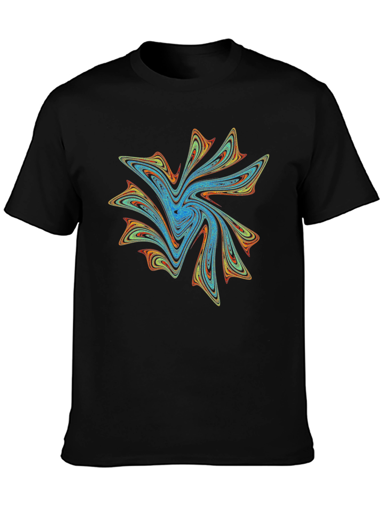 Vibrant Abstract Swirl Graphic Print Black T-Shirt
