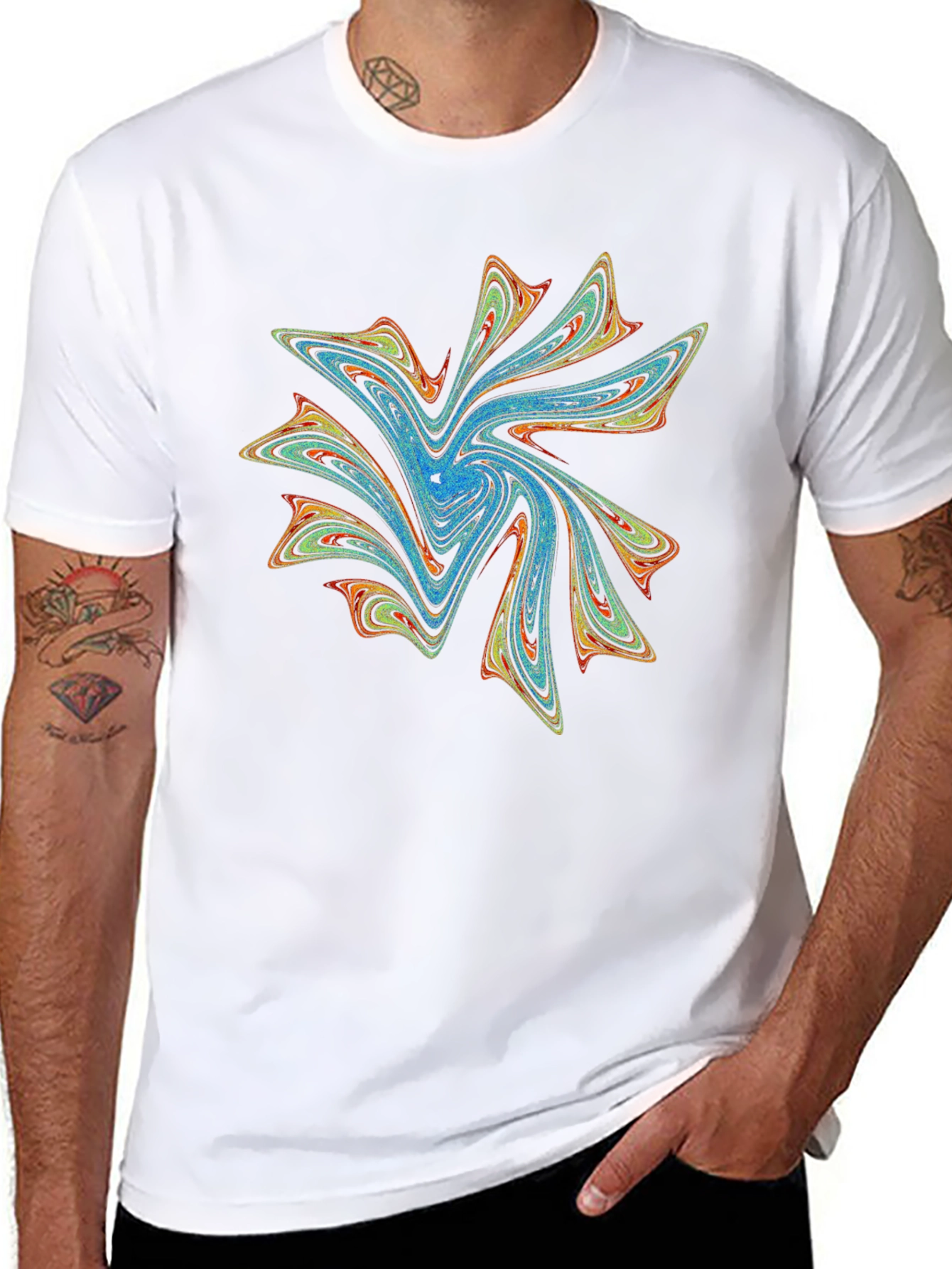 Vibrant Abstract Swirl Graphic Print Black T-Shirt