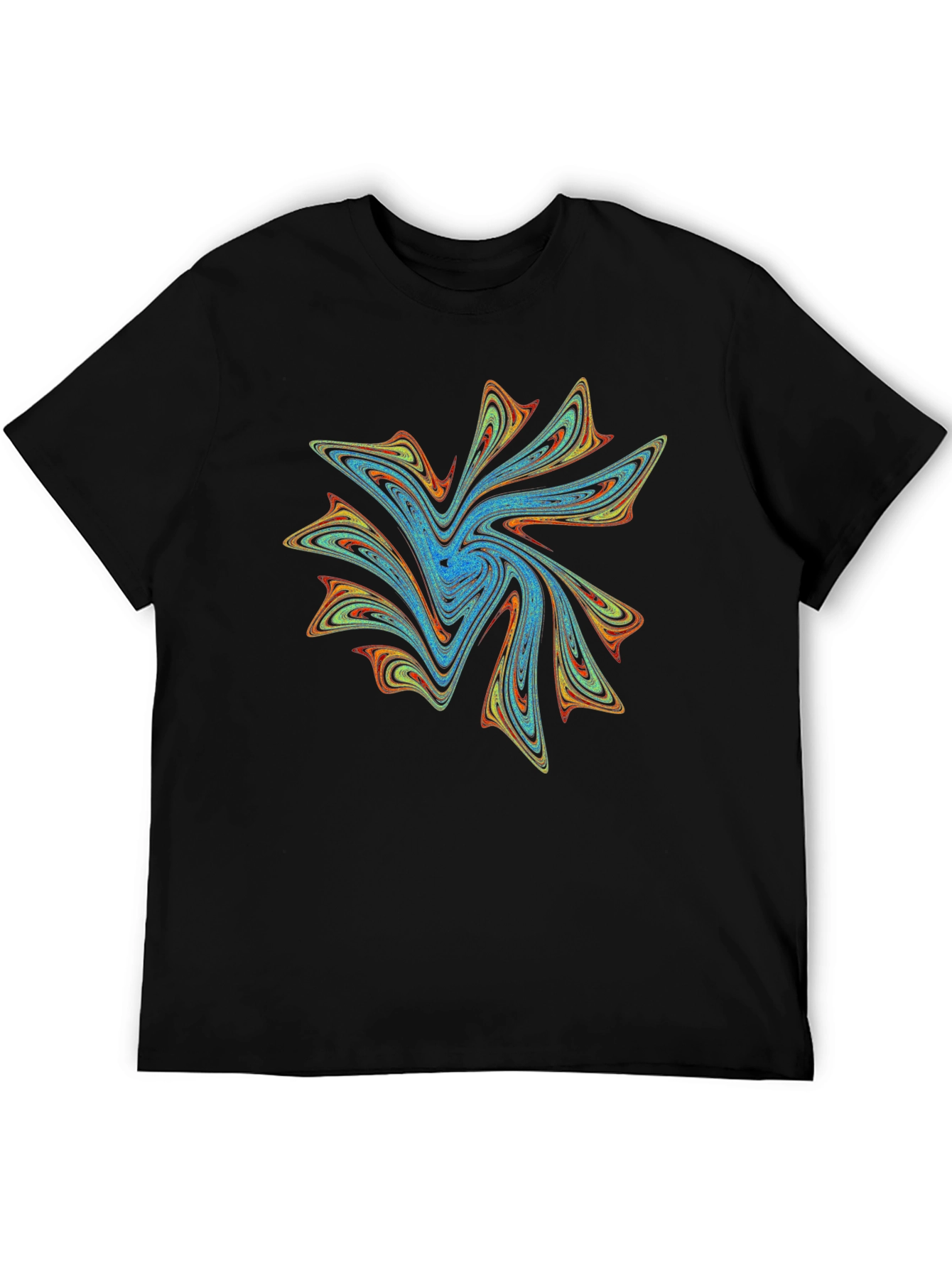 Vibrant Abstract Swirl Graphic Print Black T-Shirt
