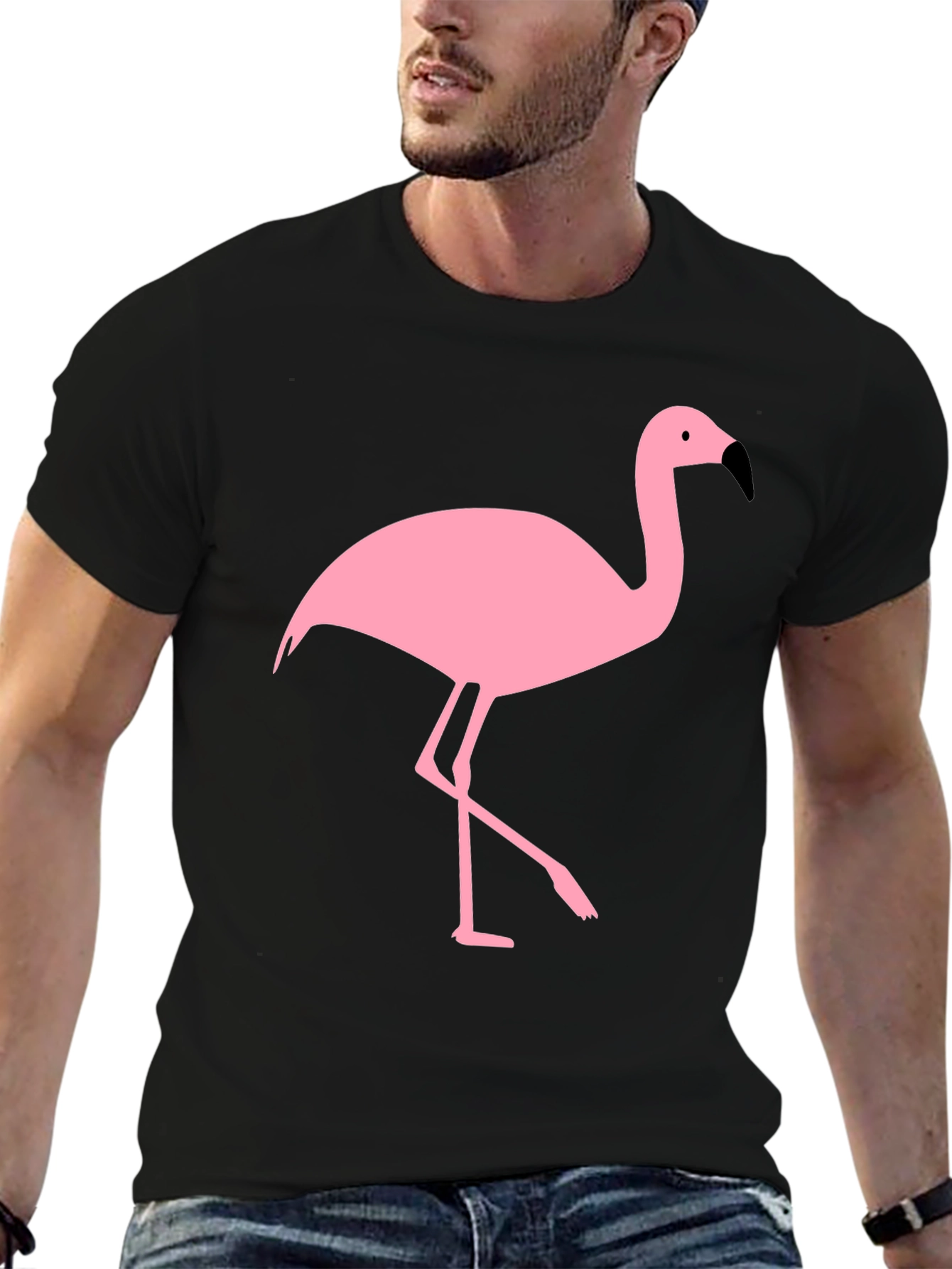 Black T-Shirt with Pink Flamingo Graphic