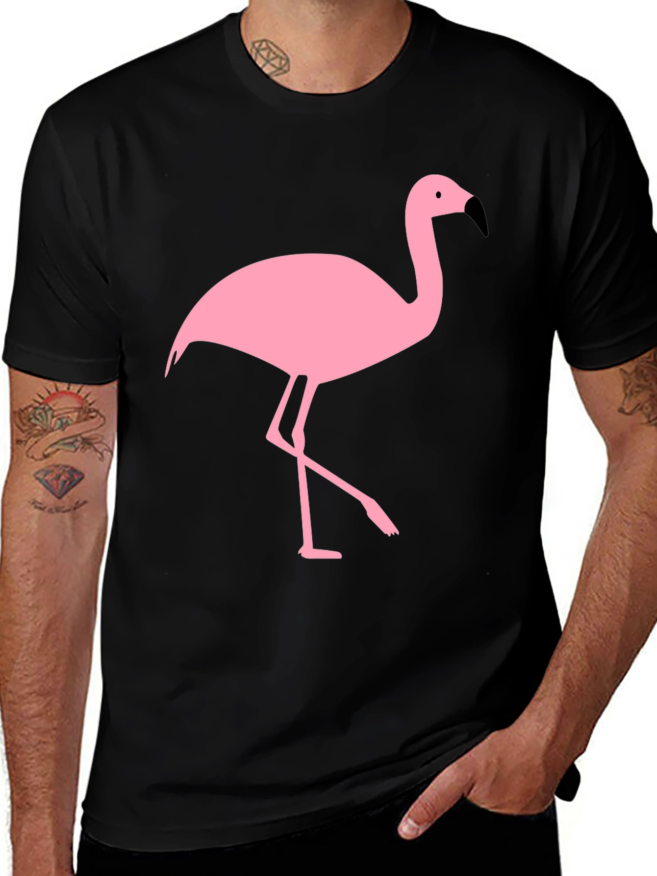 Black T-Shirt with Pink Flamingo Graphic