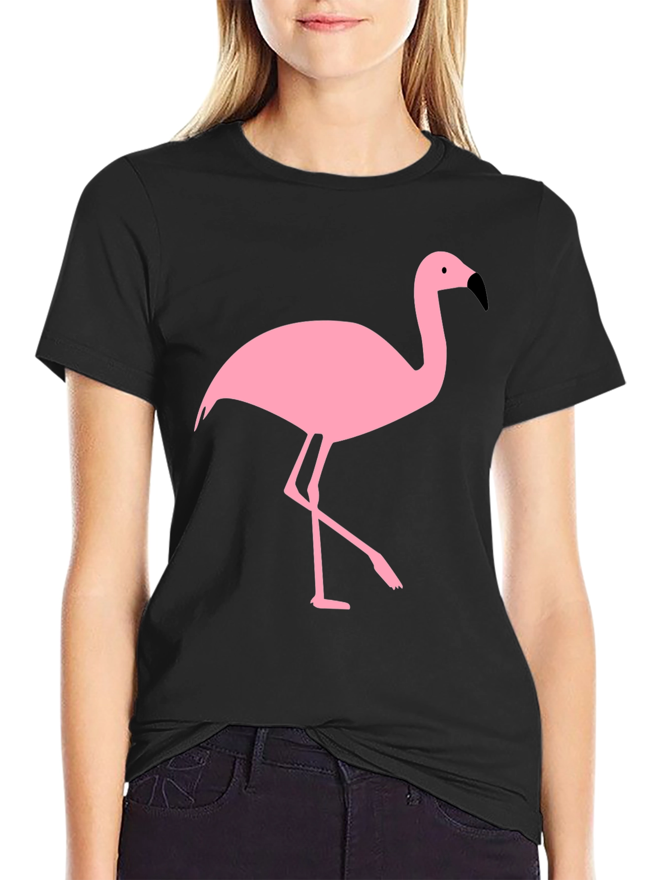 Black T-Shirt with Pink Flamingo Graphic