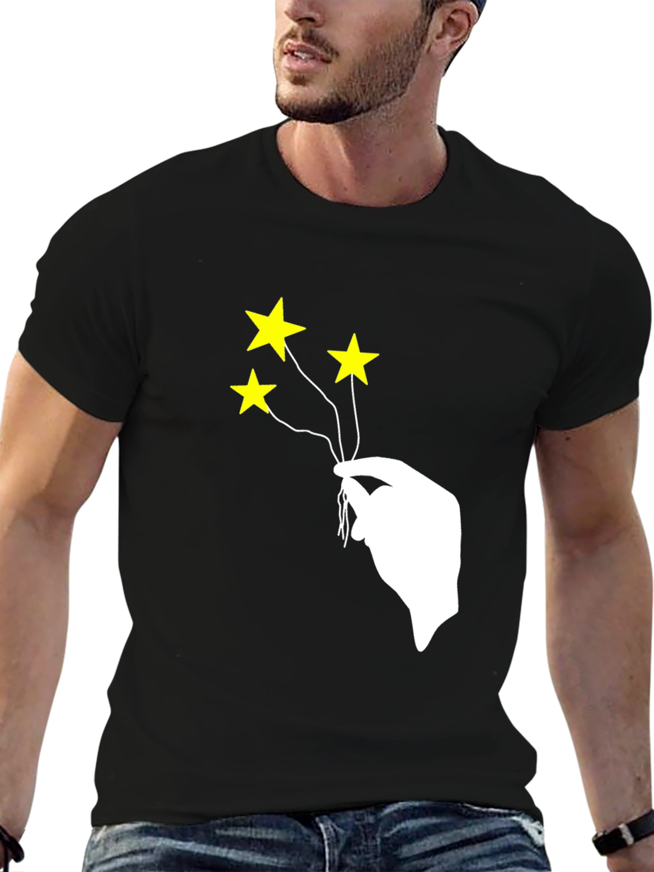 Stars in Hand Graphic T-Shirt - Black