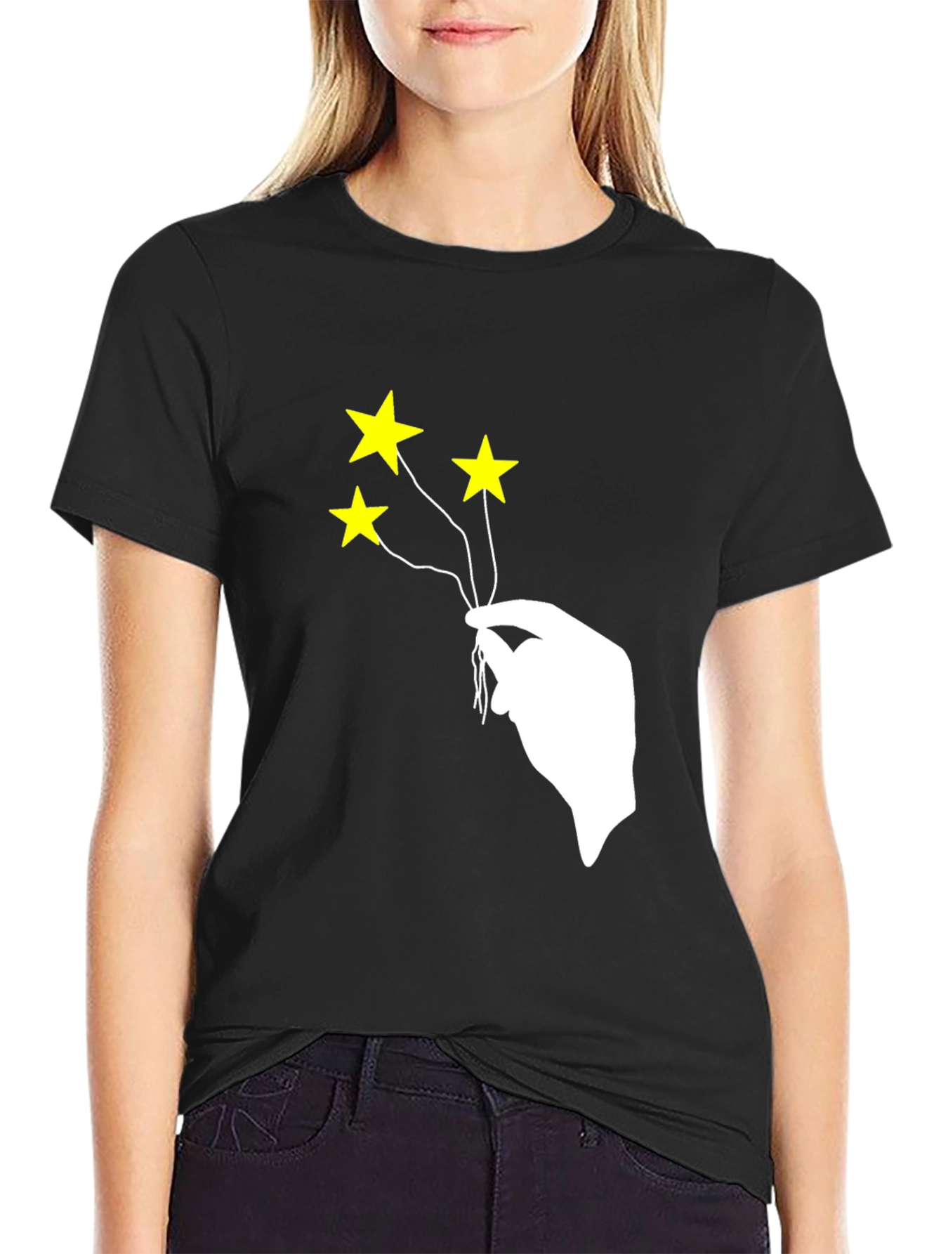 Stars in Hand Graphic T-Shirt - Black