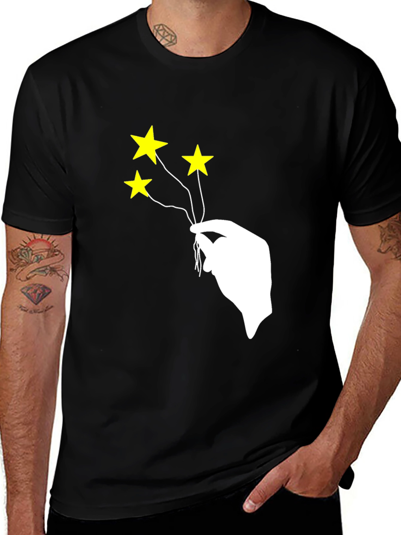 Stars in Hand Graphic T-Shirt - Black