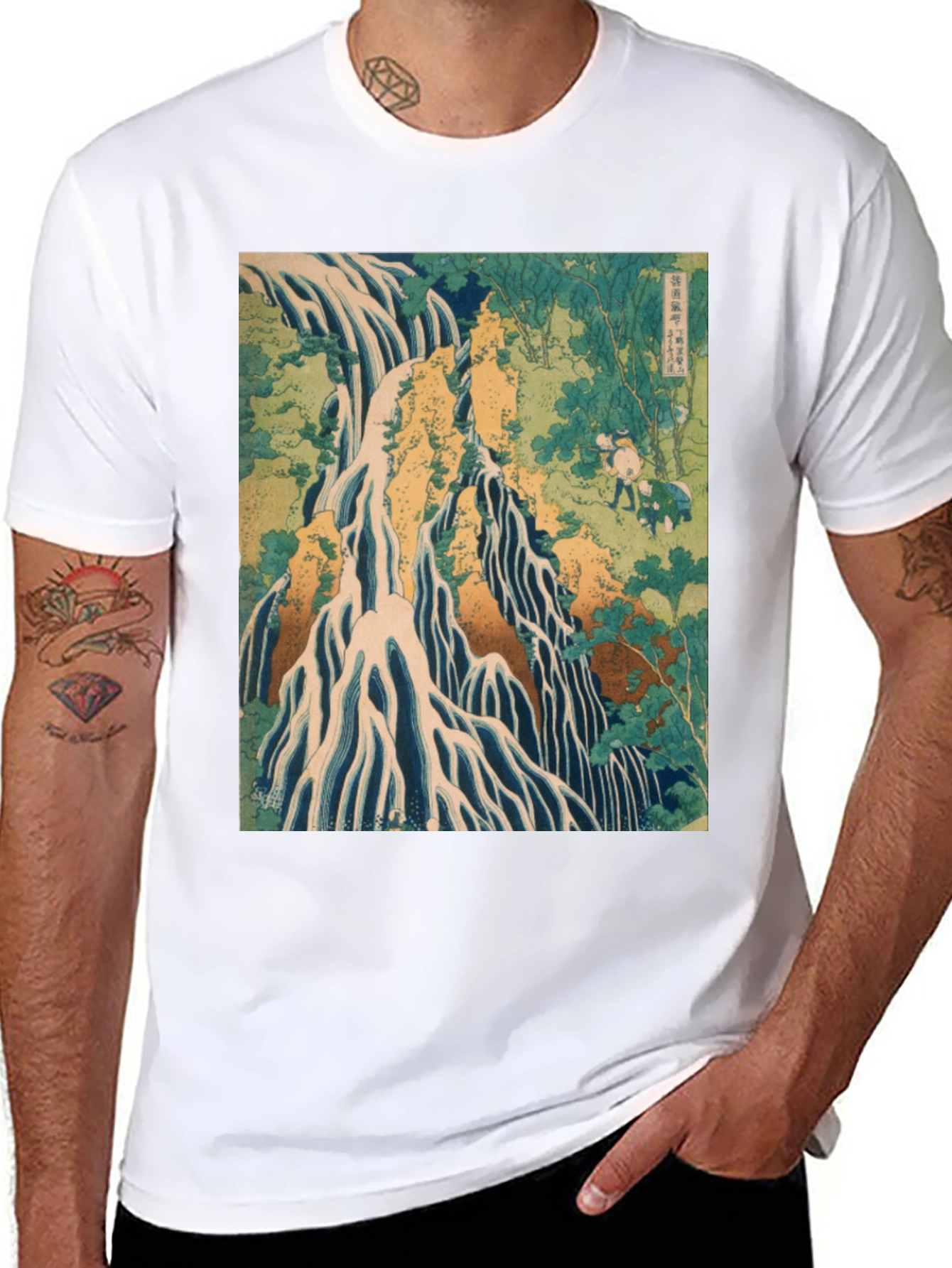Waterfall Print Black T-Shirt