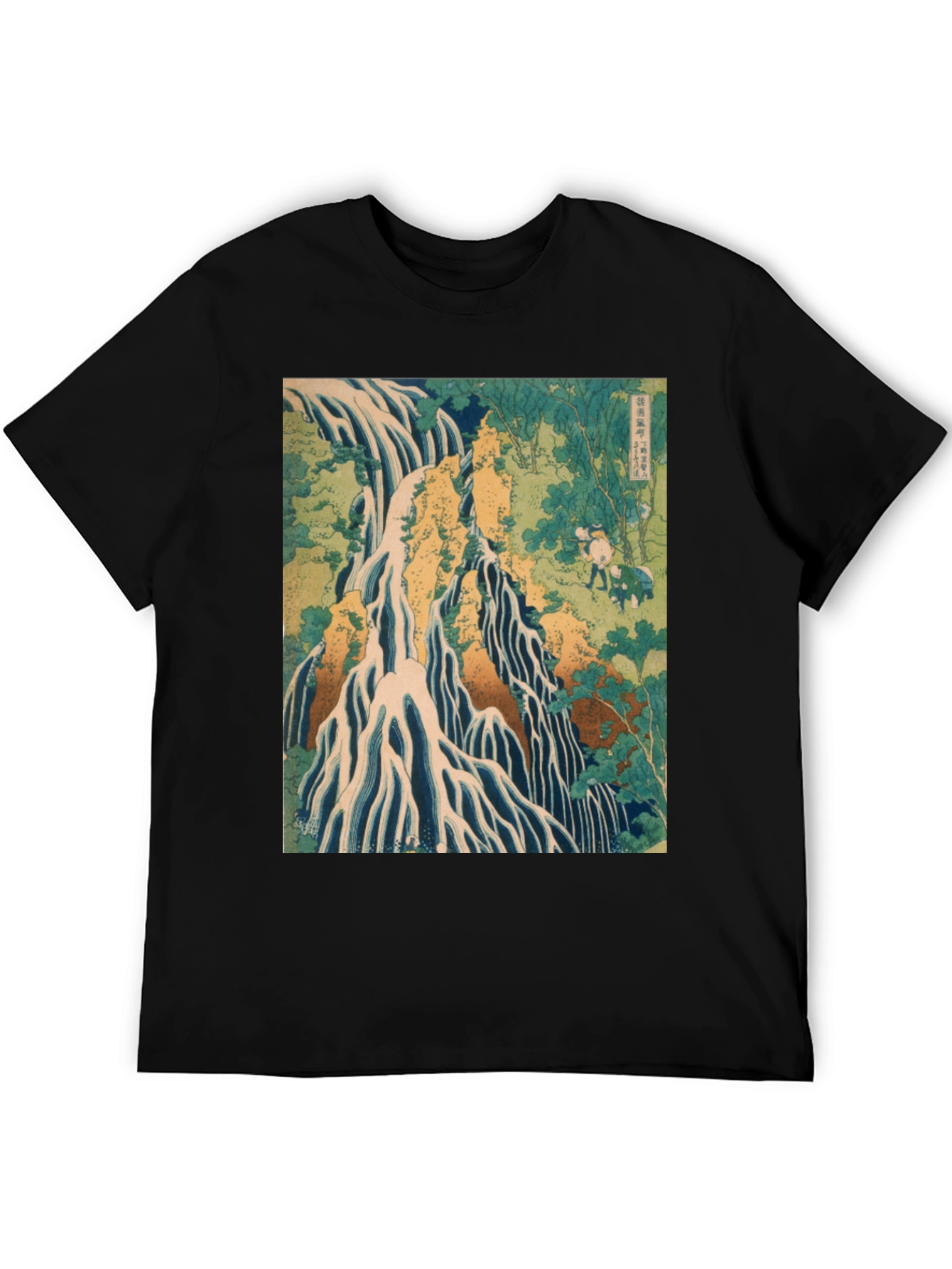 Waterfall Print Black T-Shirt