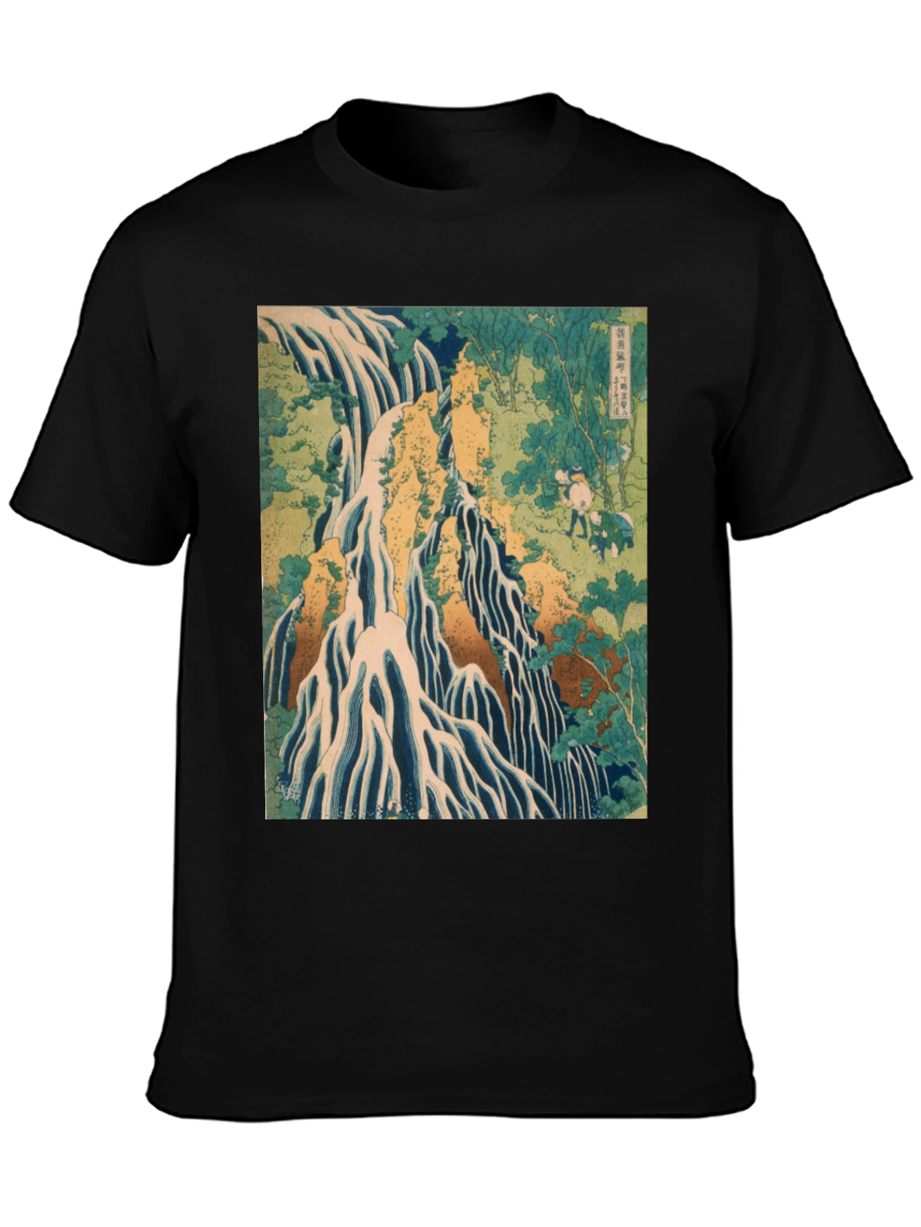 Waterfall Print Black T-Shirt