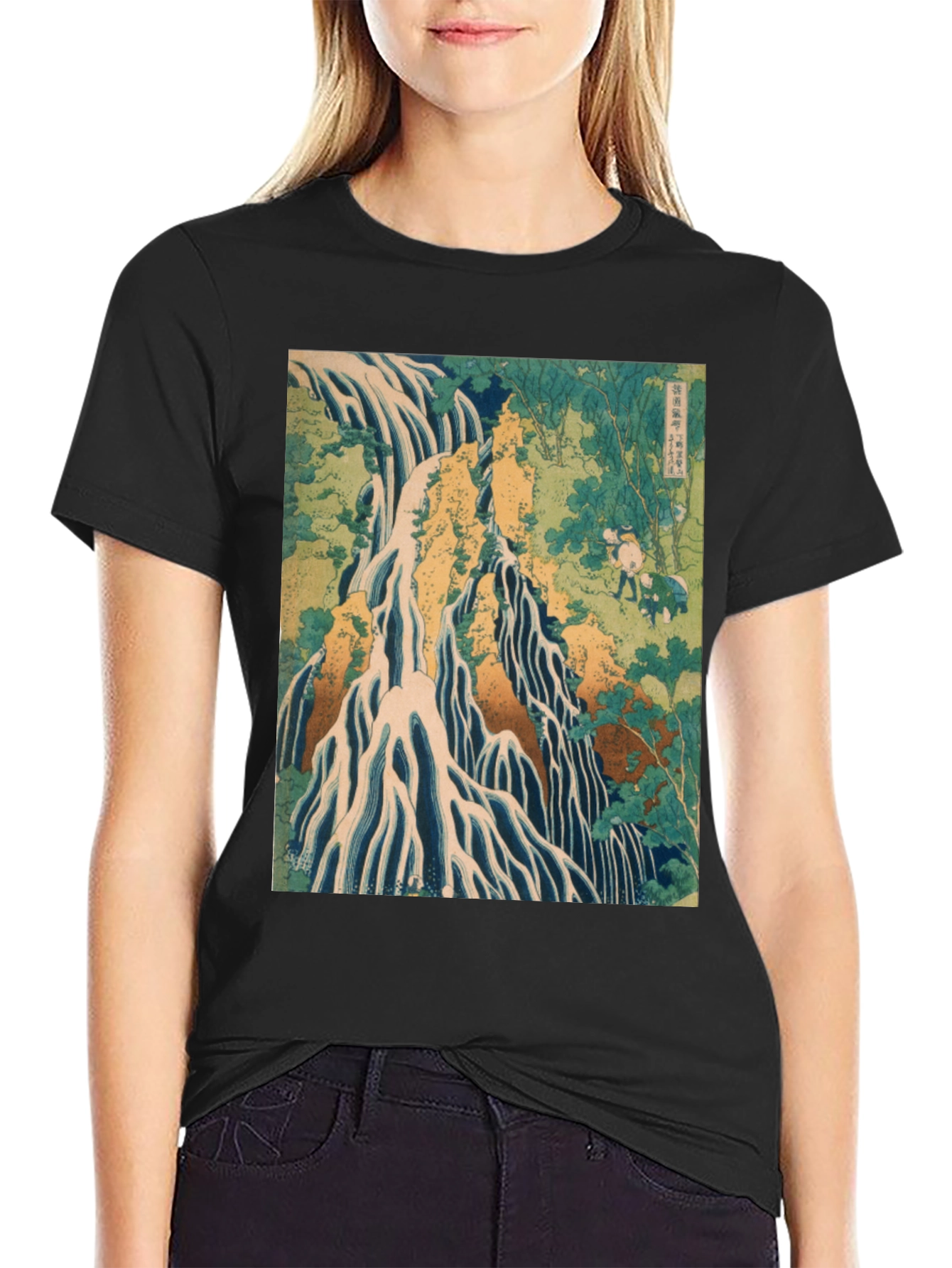 Waterfall Print Black T-Shirt