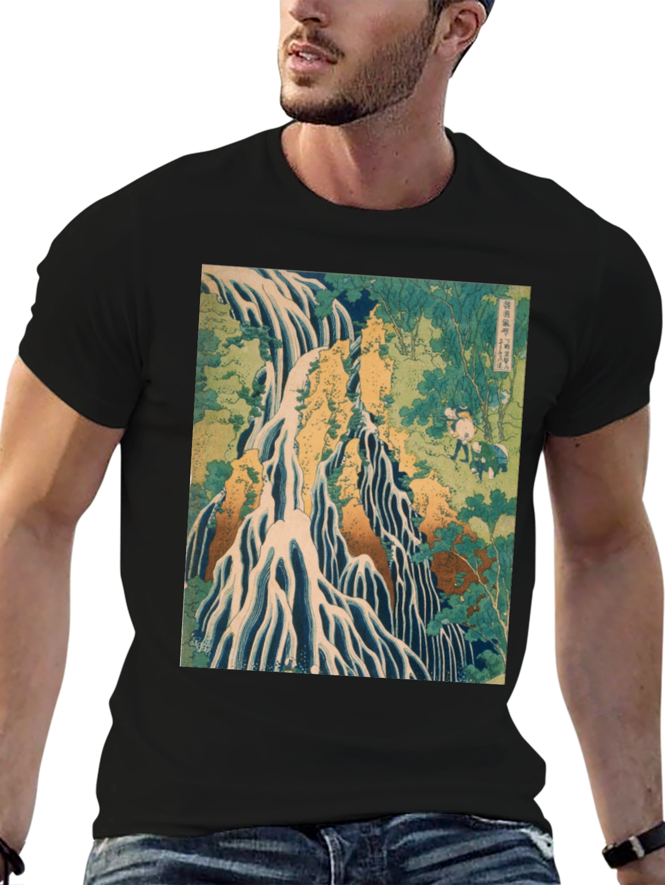 Waterfall Print Black T-Shirt