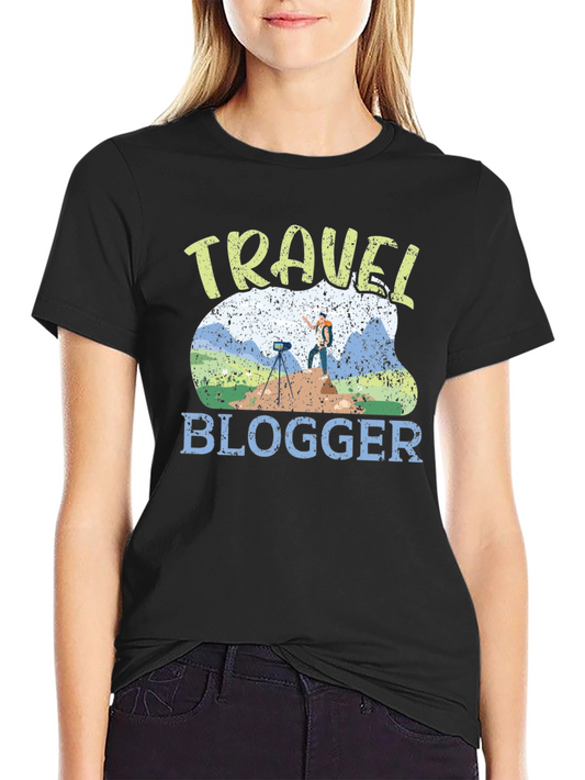 Travel Blogger Graphic Tee - Black Cotton T-Shirt