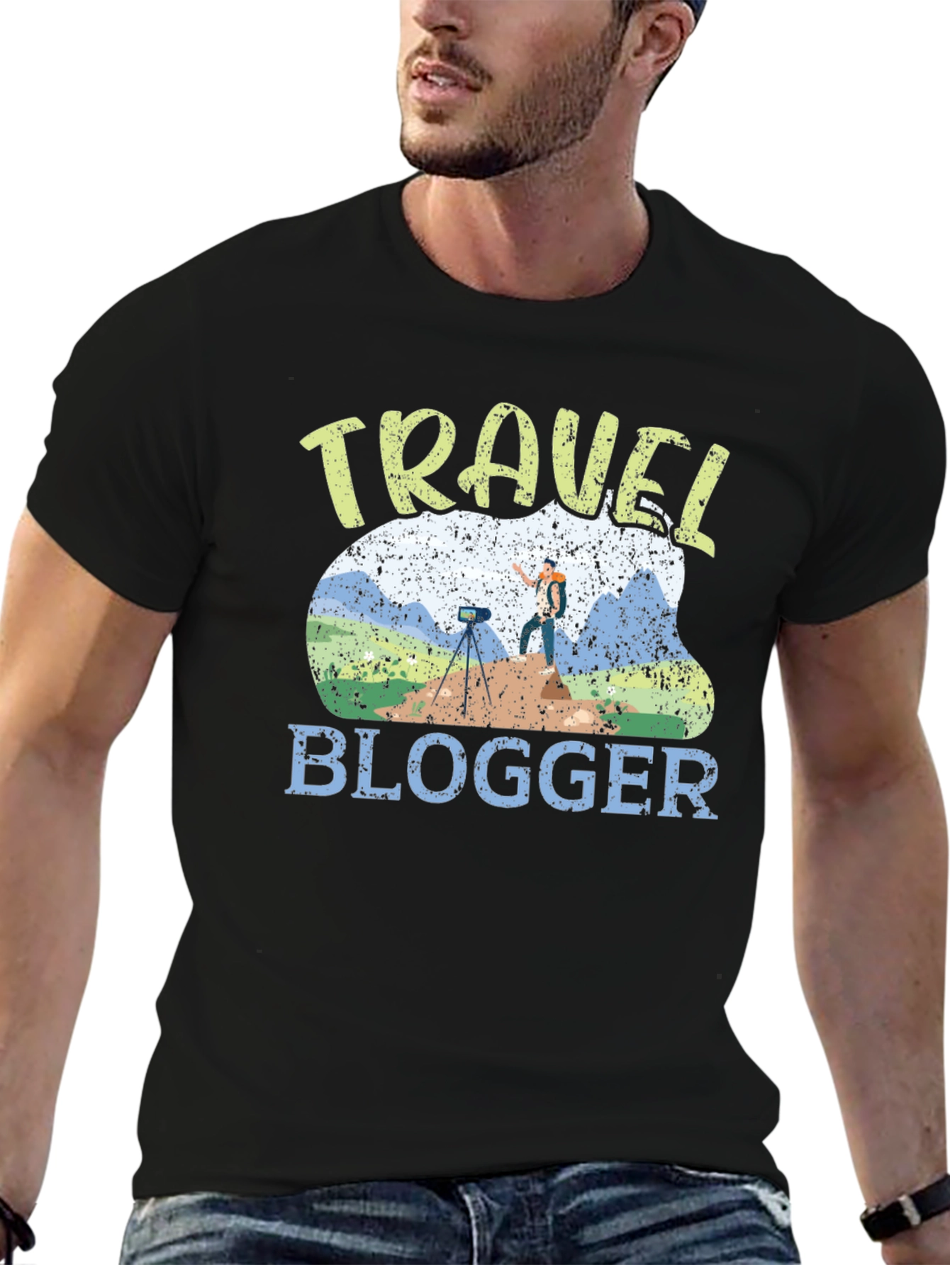 Travel Blogger Graphic Tee - Black Cotton T-Shirt