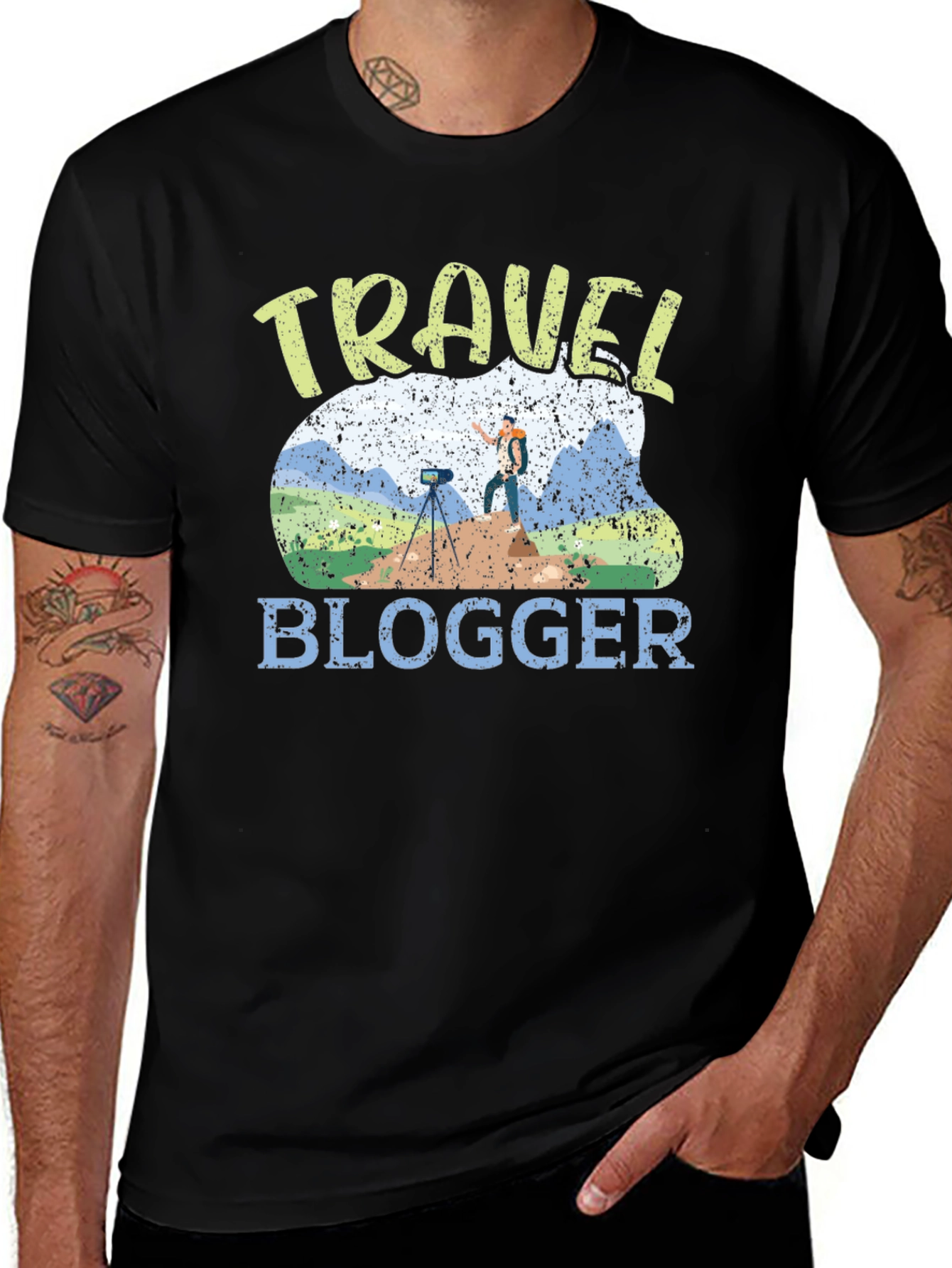 Travel Blogger Graphic Tee - Black Cotton T-Shirt