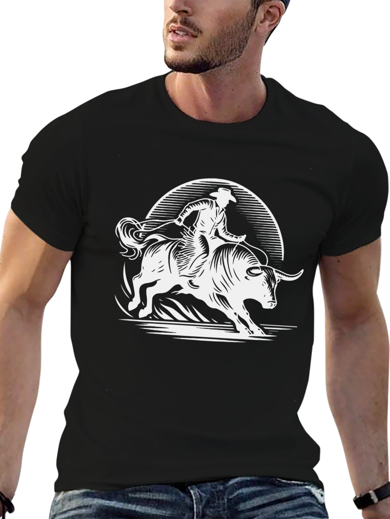 Cowboy Bull Riding Graphic Tee - Black