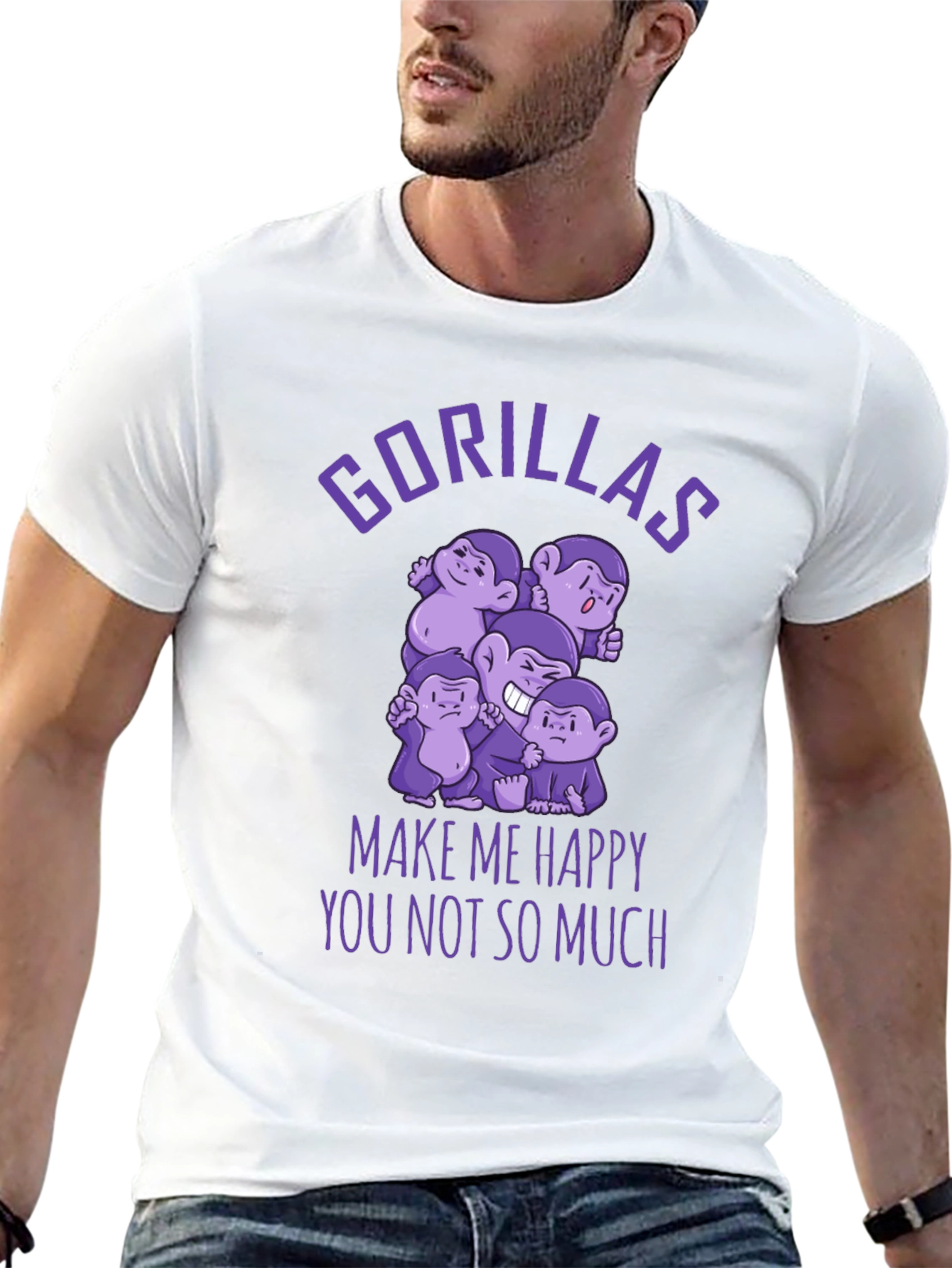 Gorillas Make Me Happy Funny Graphic T-Shirt