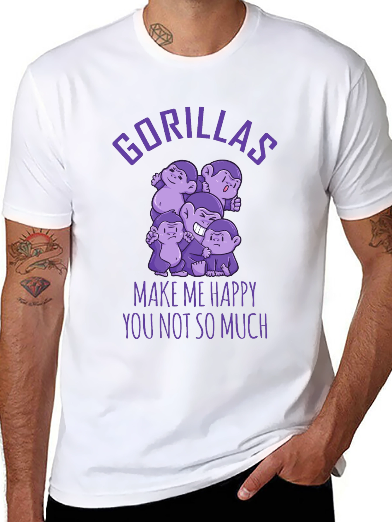 Gorillas Make Me Happy Funny Graphic T-Shirt