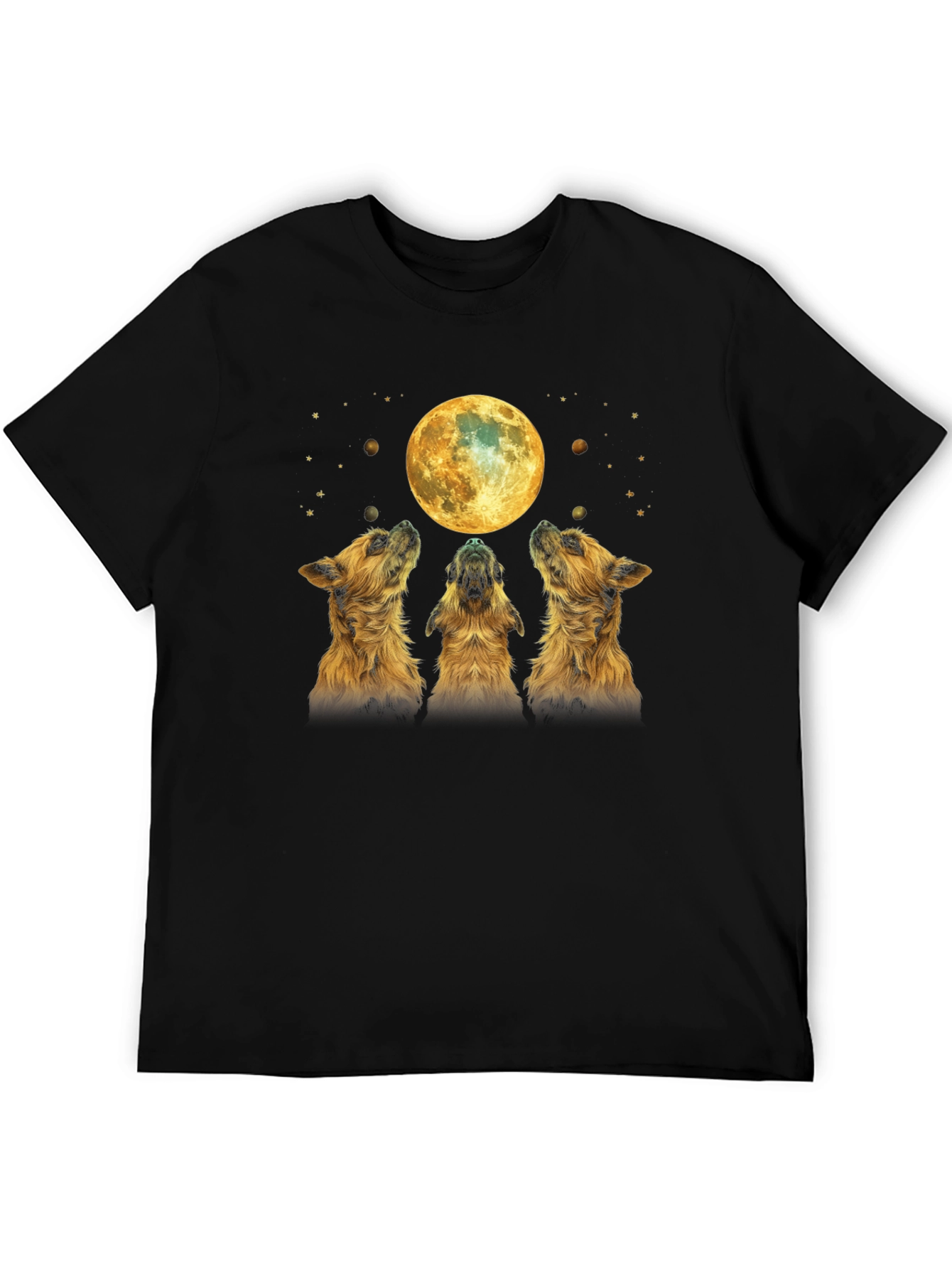 Dog Howling at Moon Black T-Shirt