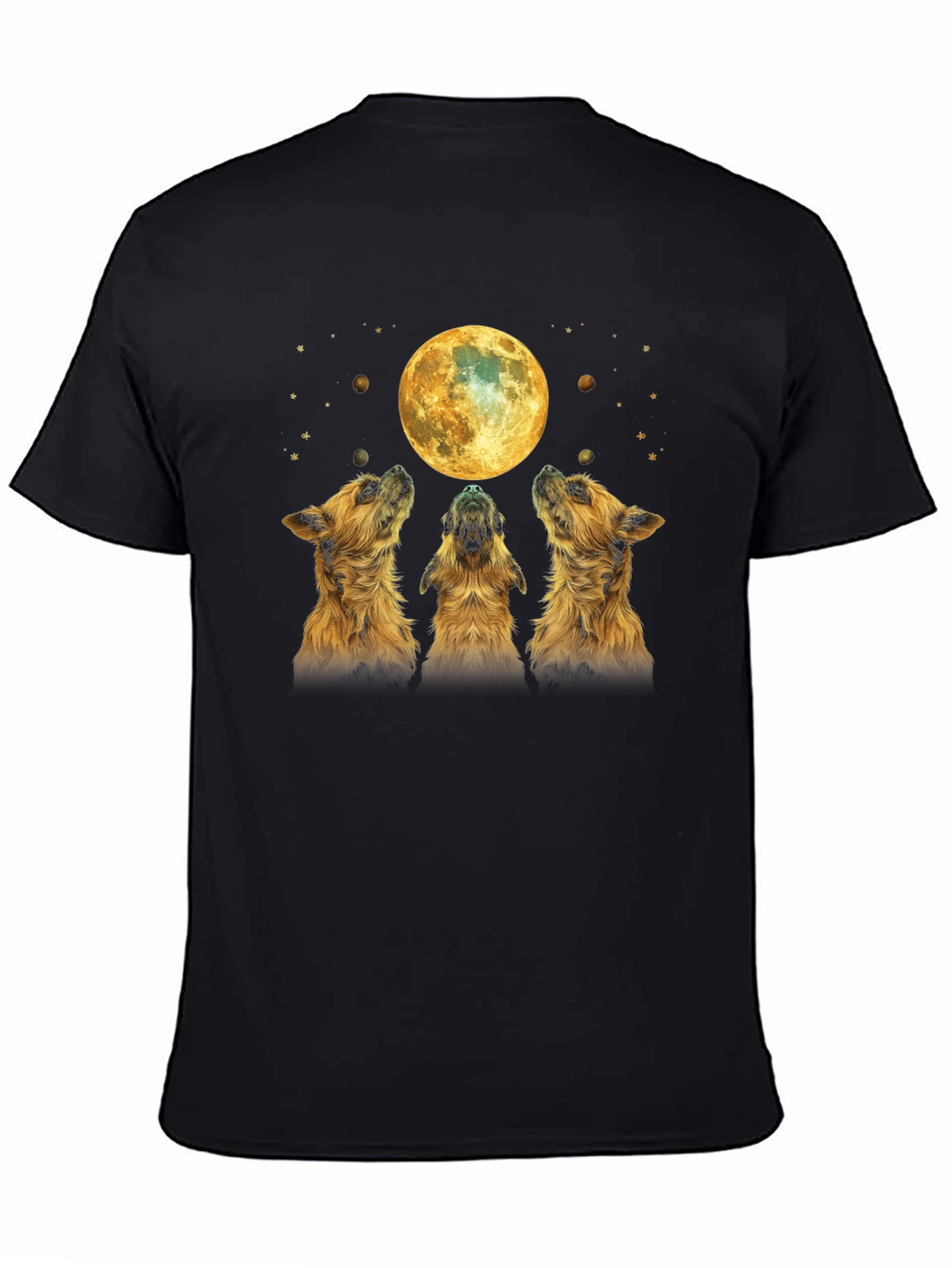 Dog Howling at Moon Black T-Shirt