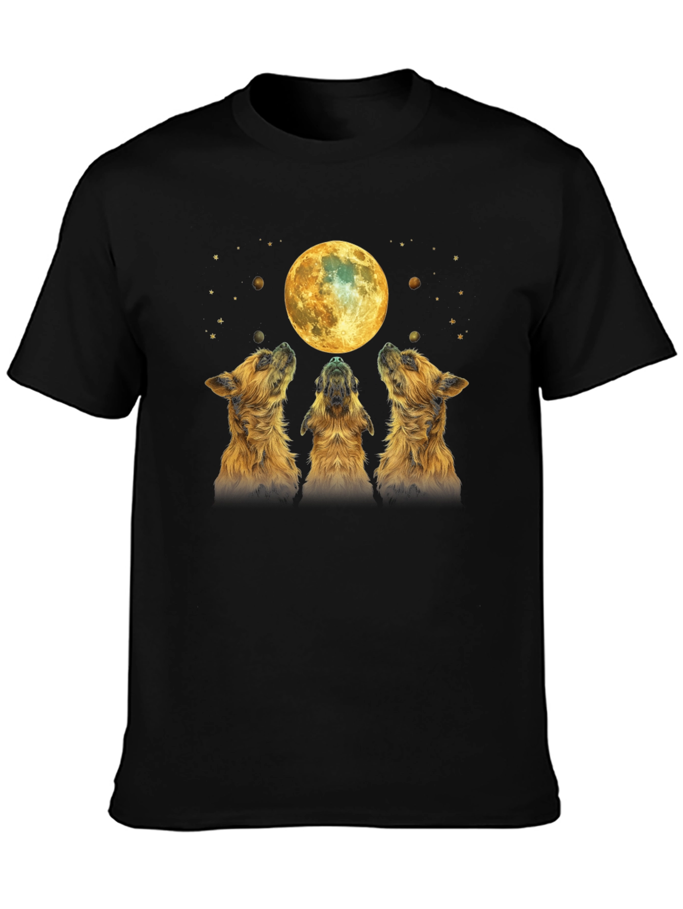 Dog Howling at Moon Black T-Shirt
