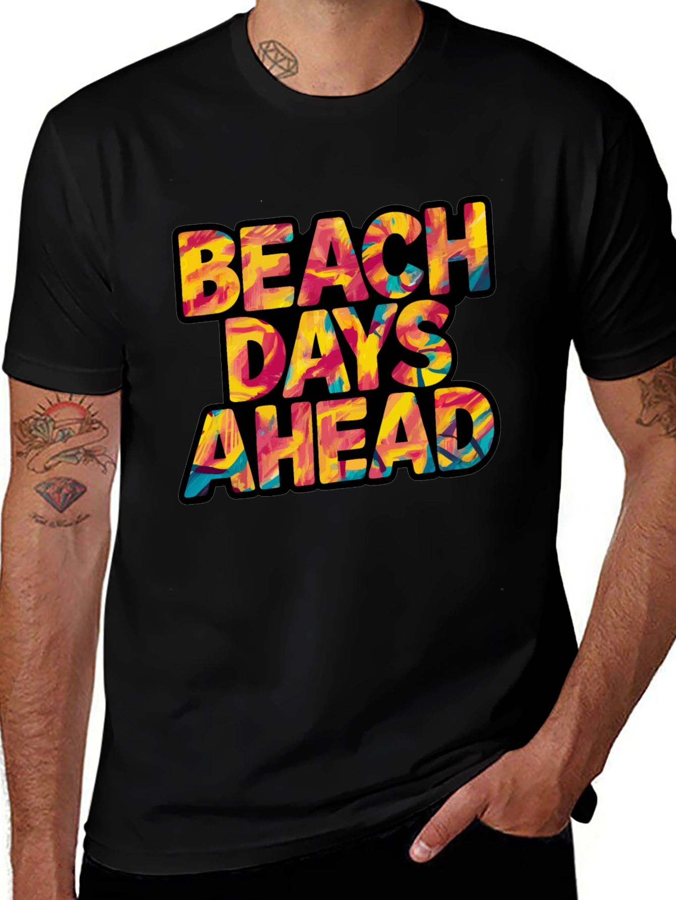 Beach Days Ahead Graphic Tee - Black Cotton T-Shirt