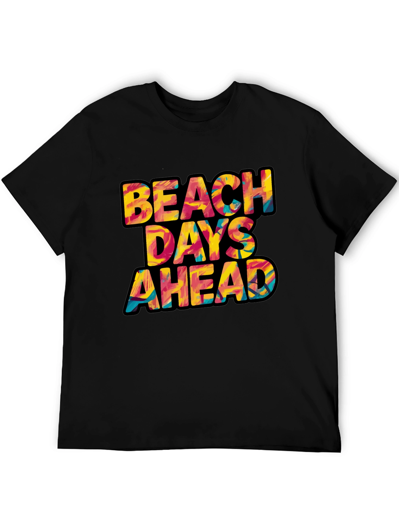 Beach Days Ahead Graphic Tee - Black Cotton T-Shirt