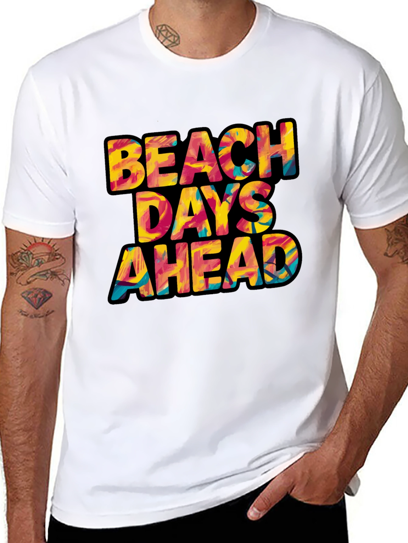 Beach Days Ahead Graphic Tee - Black Cotton T-Shirt