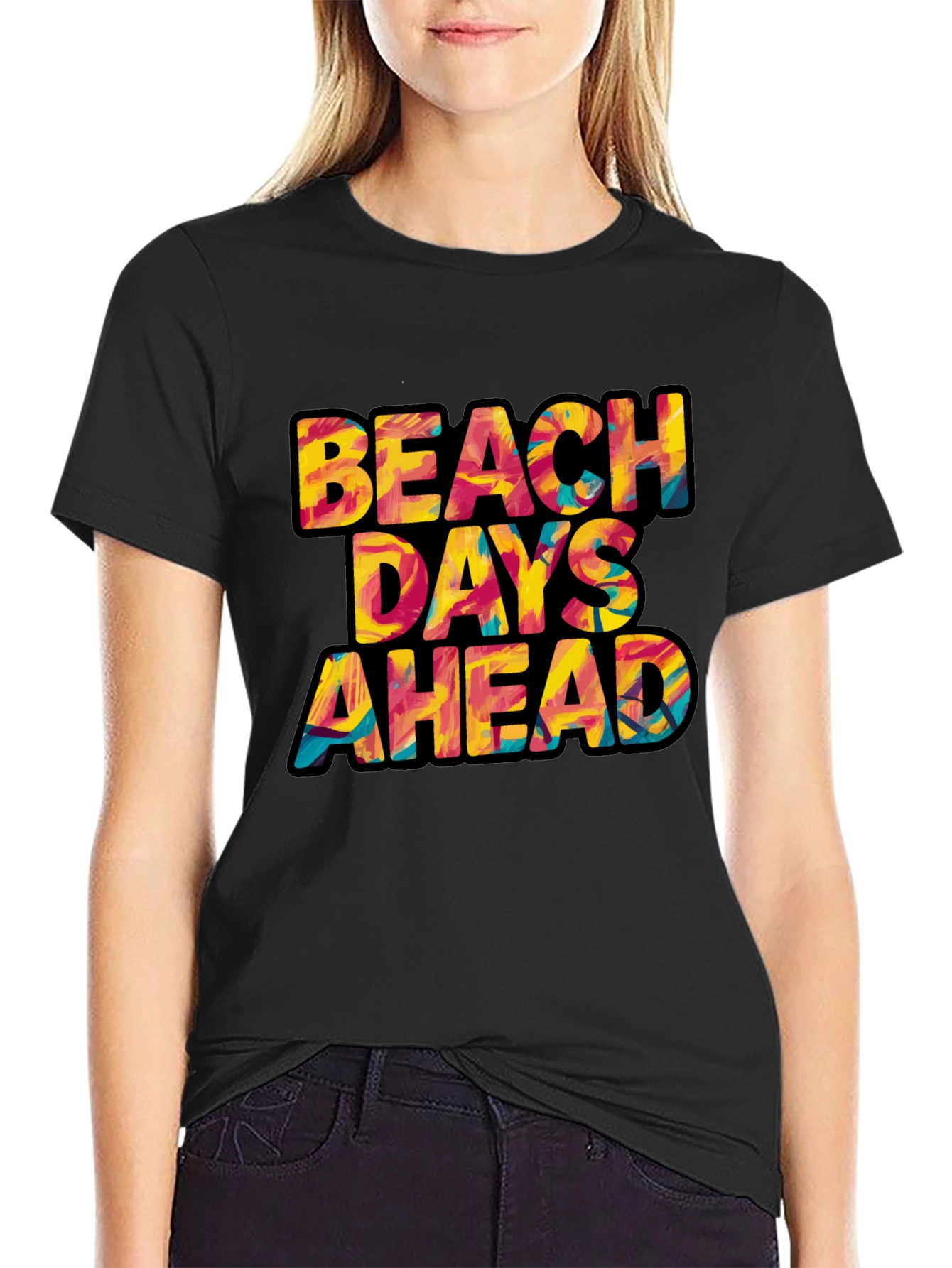 Beach Days Ahead Graphic Tee - Black Cotton T-Shirt