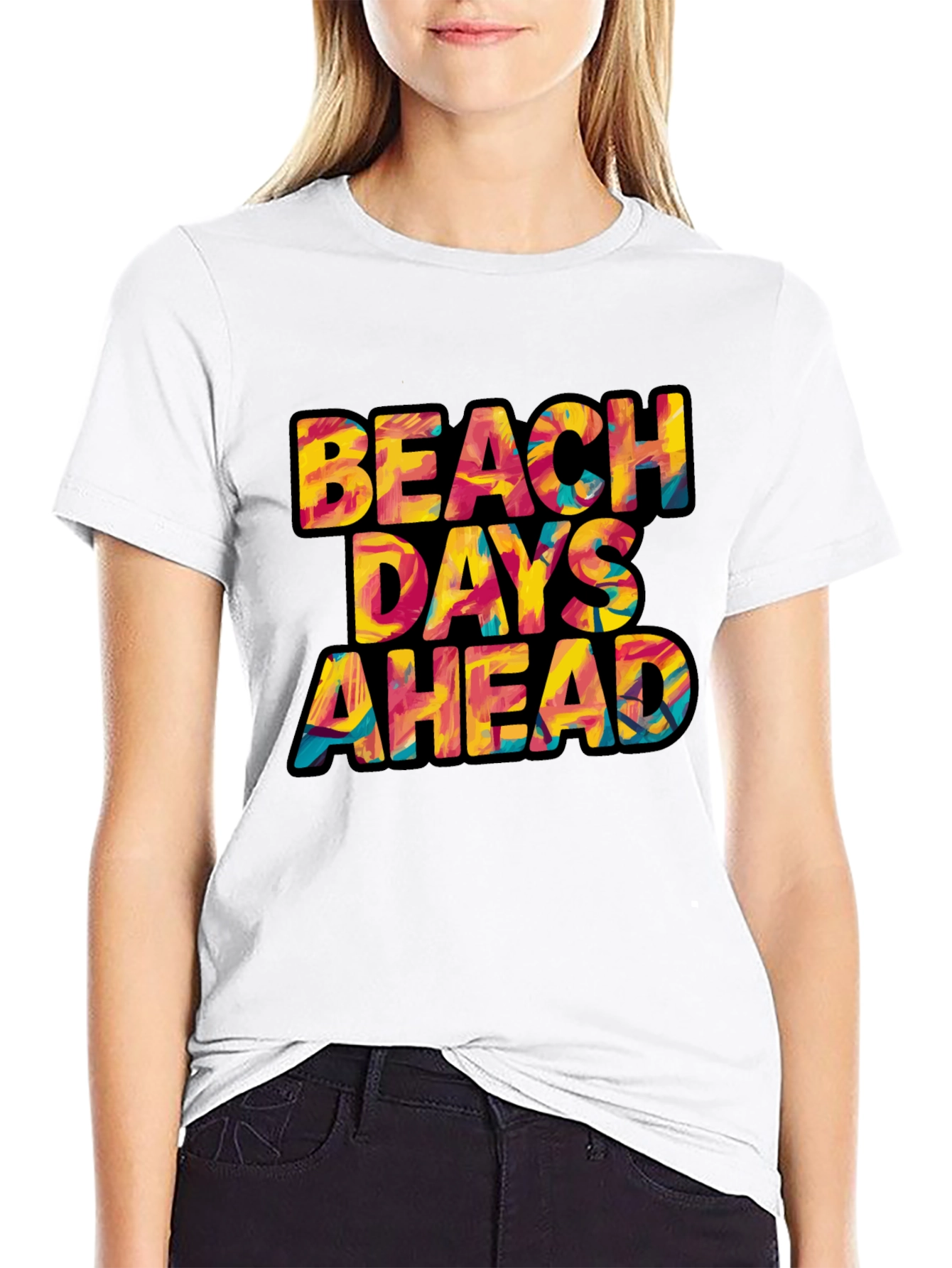 Beach Days Ahead Graphic Tee - Black Cotton T-Shirt