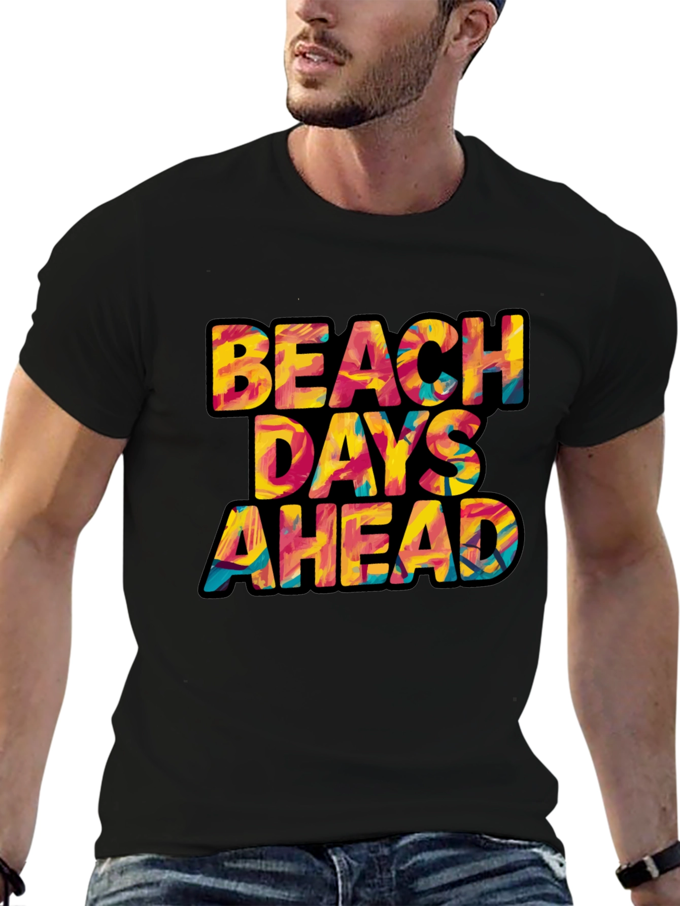 Beach Days Ahead Graphic Tee - Black Cotton T-Shirt