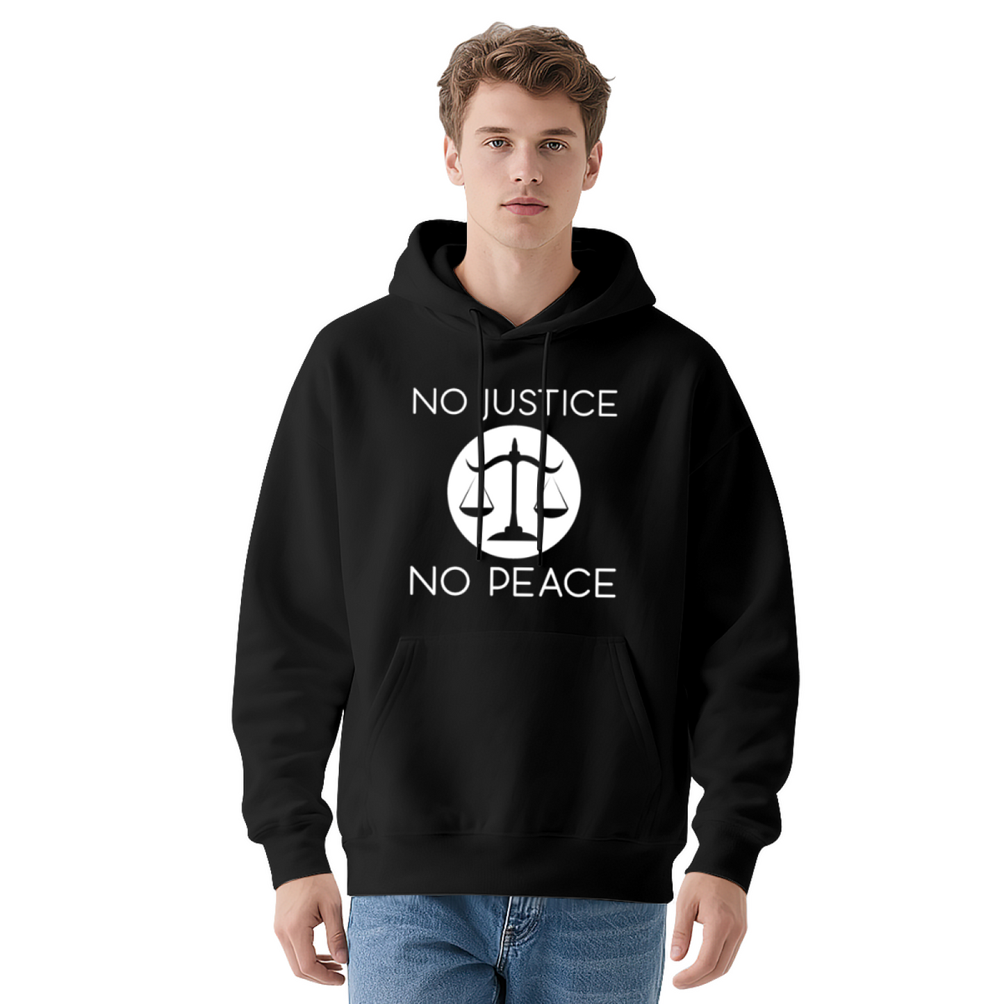 No Justice No Peace Balance Scale Navy Hoodie, Comfort Activist Casual Unisex
