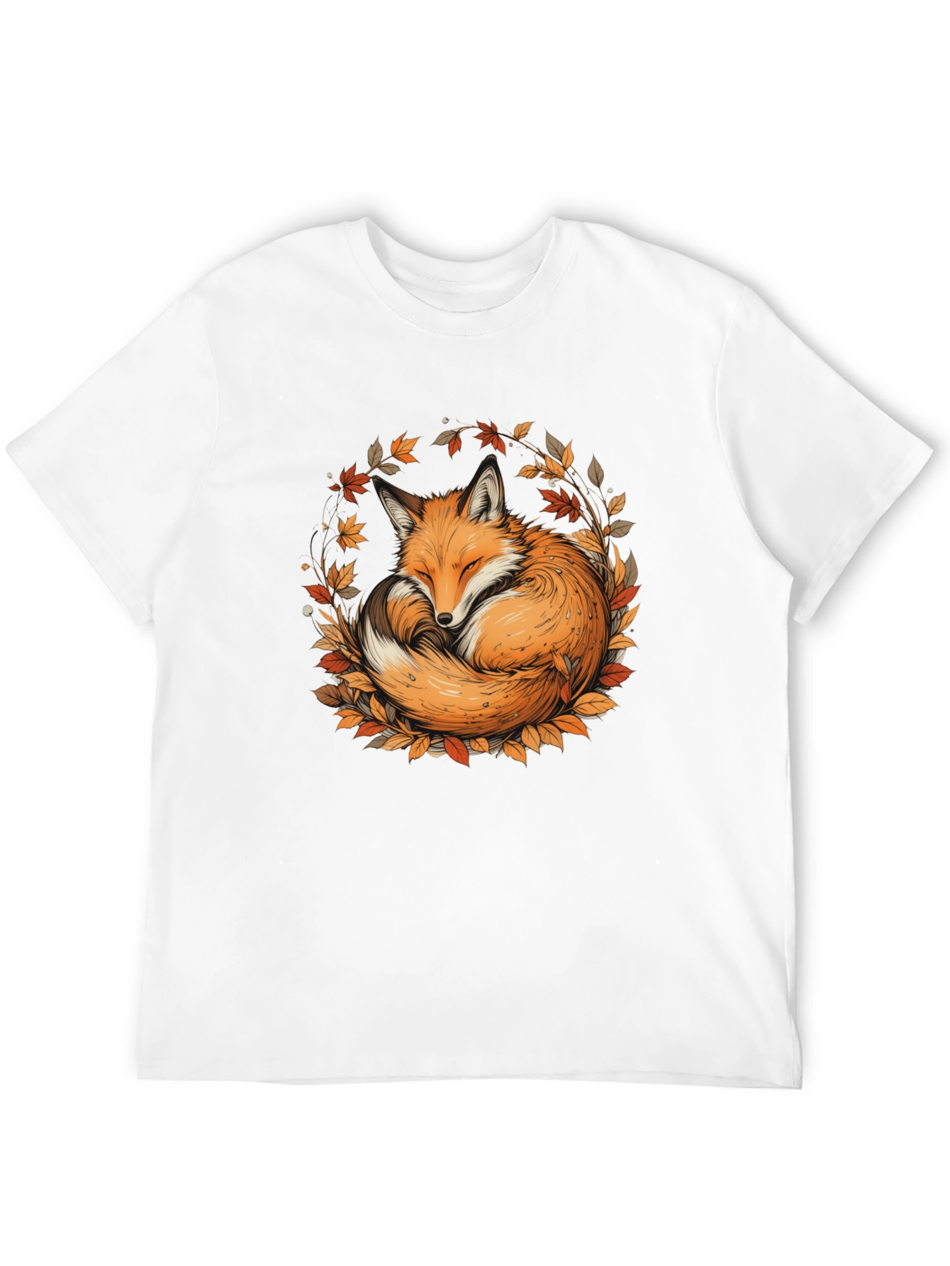 Fox & Foliage Black T-Shirt - Autumnal Design