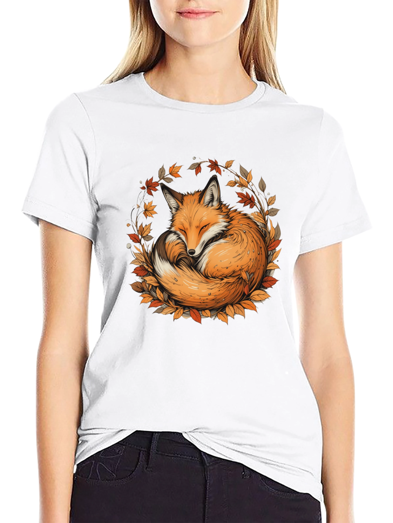 Fox & Foliage Black T-Shirt - Autumnal Design