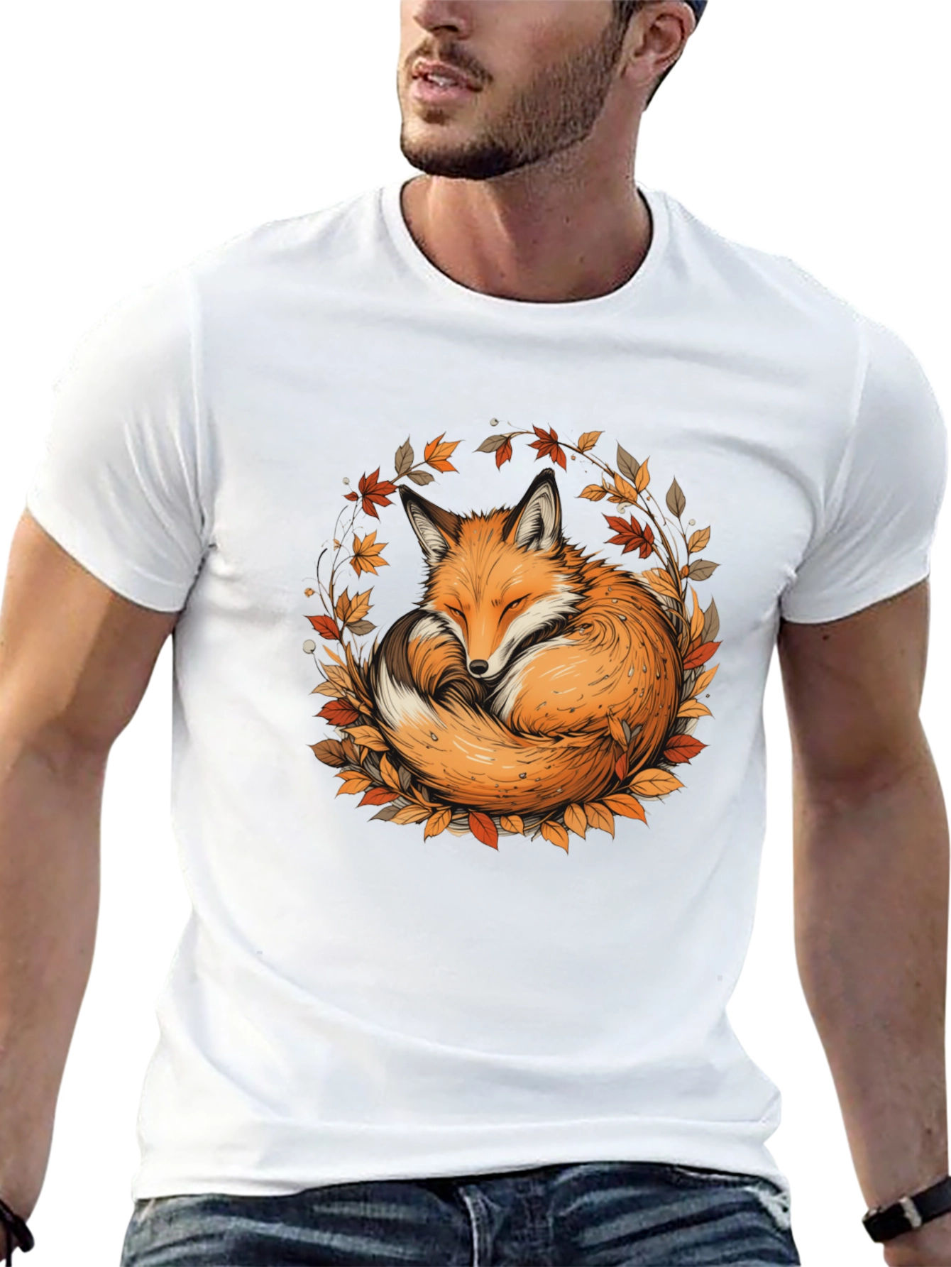 Fox & Foliage Black T-Shirt - Autumnal Design
