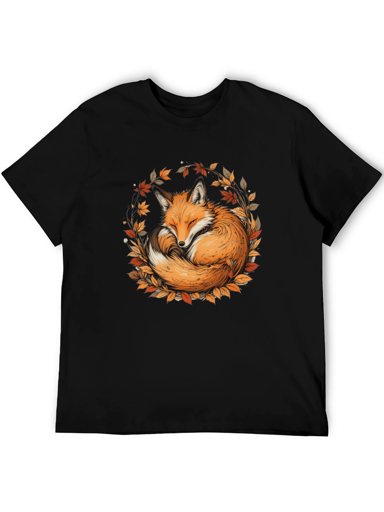 Fox & Foliage Black T-Shirt - Autumnal Design