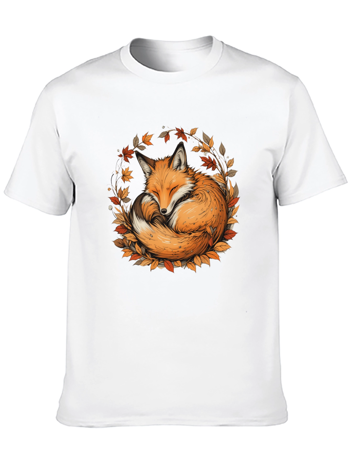 Fox & Foliage Black T-Shirt - Autumnal Design