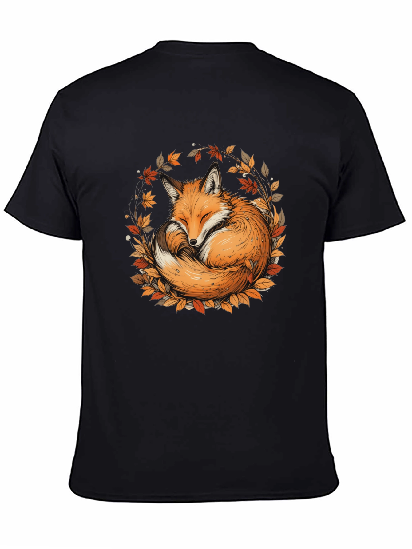 Fox & Foliage Black T-Shirt - Autumnal Design