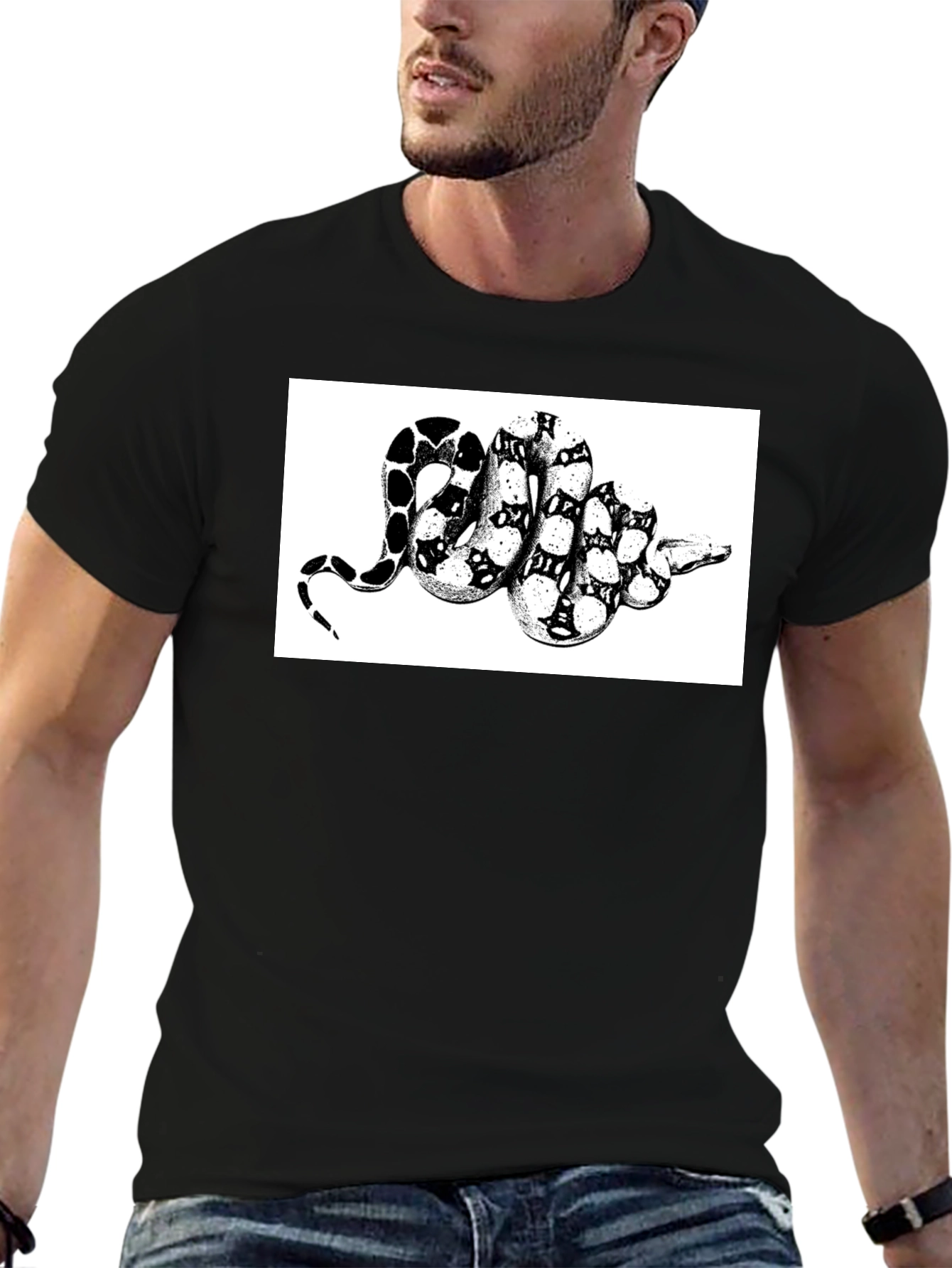 Snake Print T-Shirt - Black