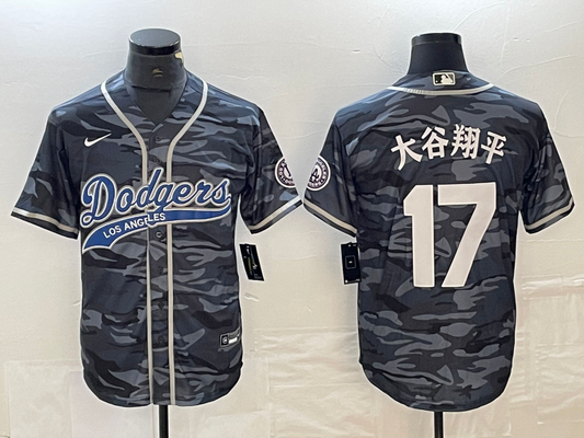 Men's Los Angeles Dodgers Shohei Ohtani #17 Grey Camouflage Game Jerseys Joint Edition