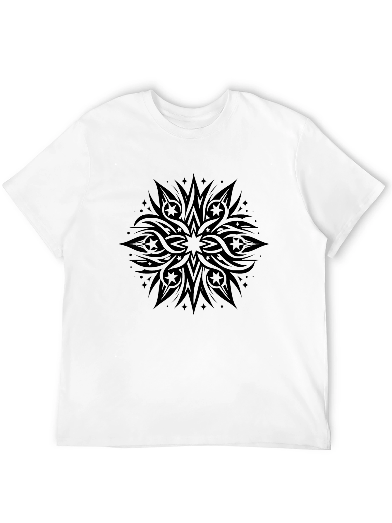 Mens Black Graphic Tee - Tribal Starburst Design