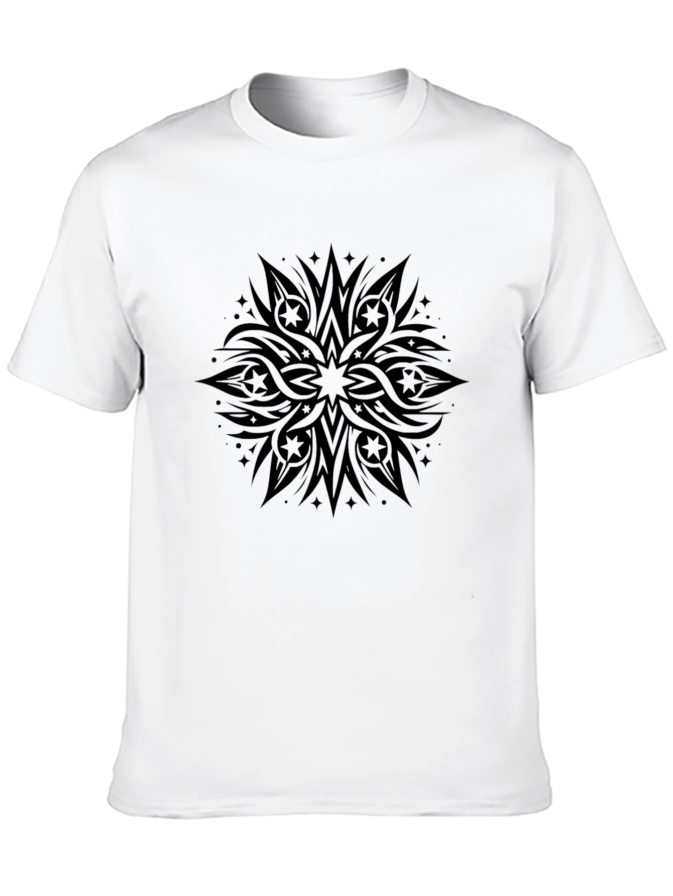 Mens Black Graphic Tee - Tribal Starburst Design