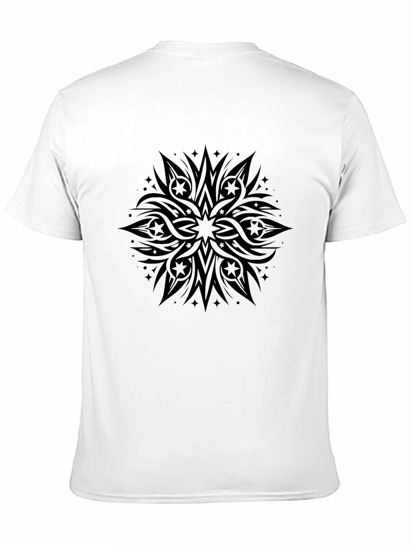Mens Black Graphic Tee - Tribal Starburst Design