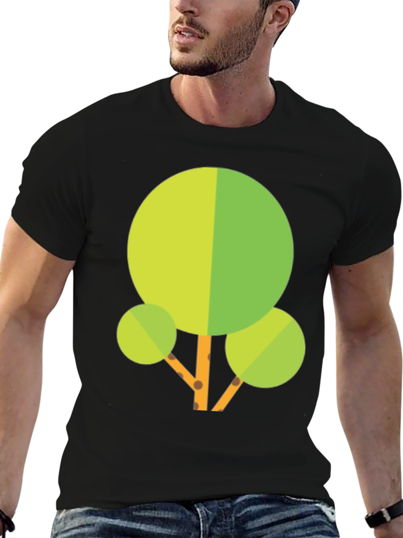 Geometric Tree Graphic Tee - Black